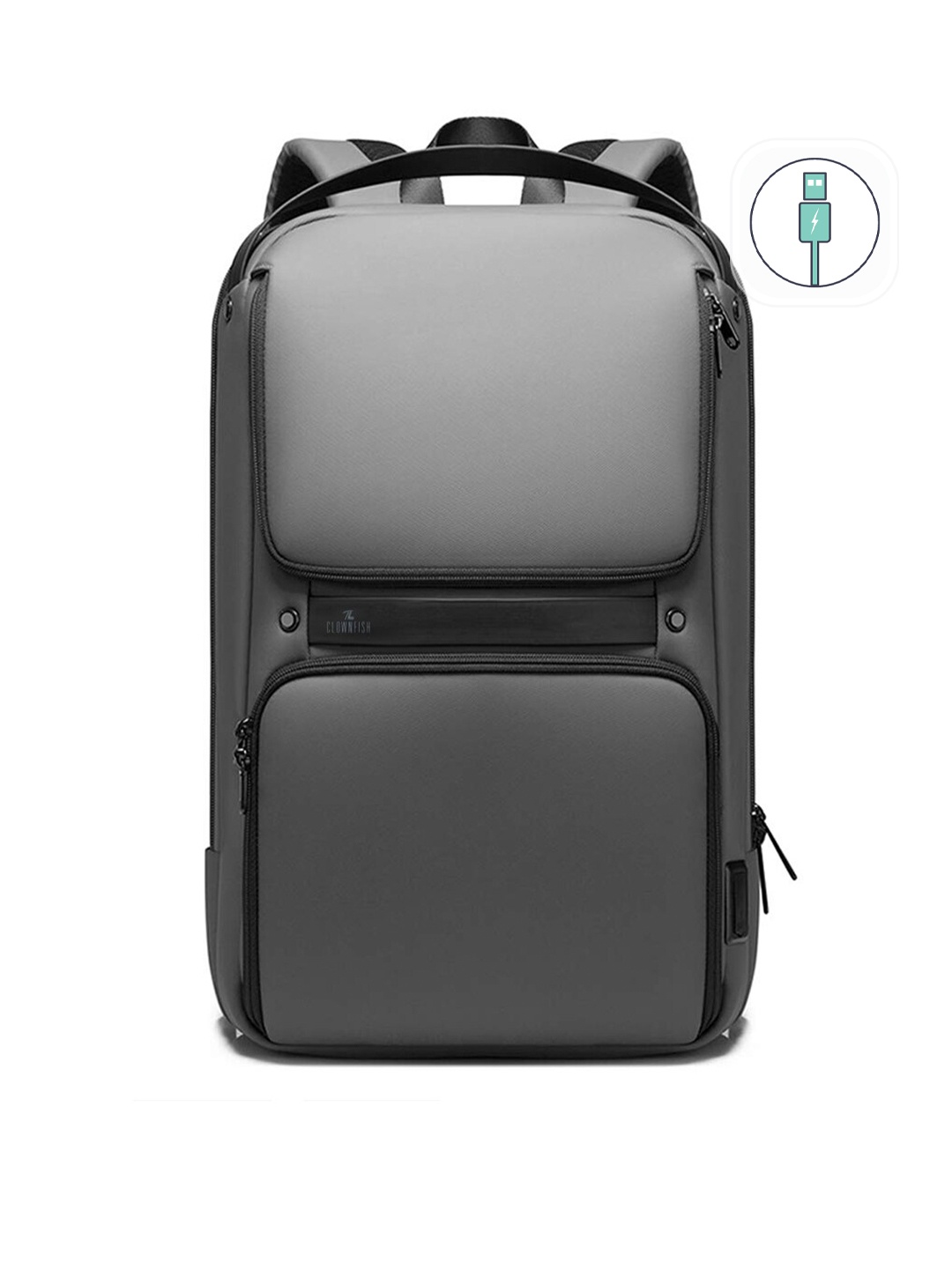

THE CLOWNFISH Unisex Grey Backpack with USB Charging Port