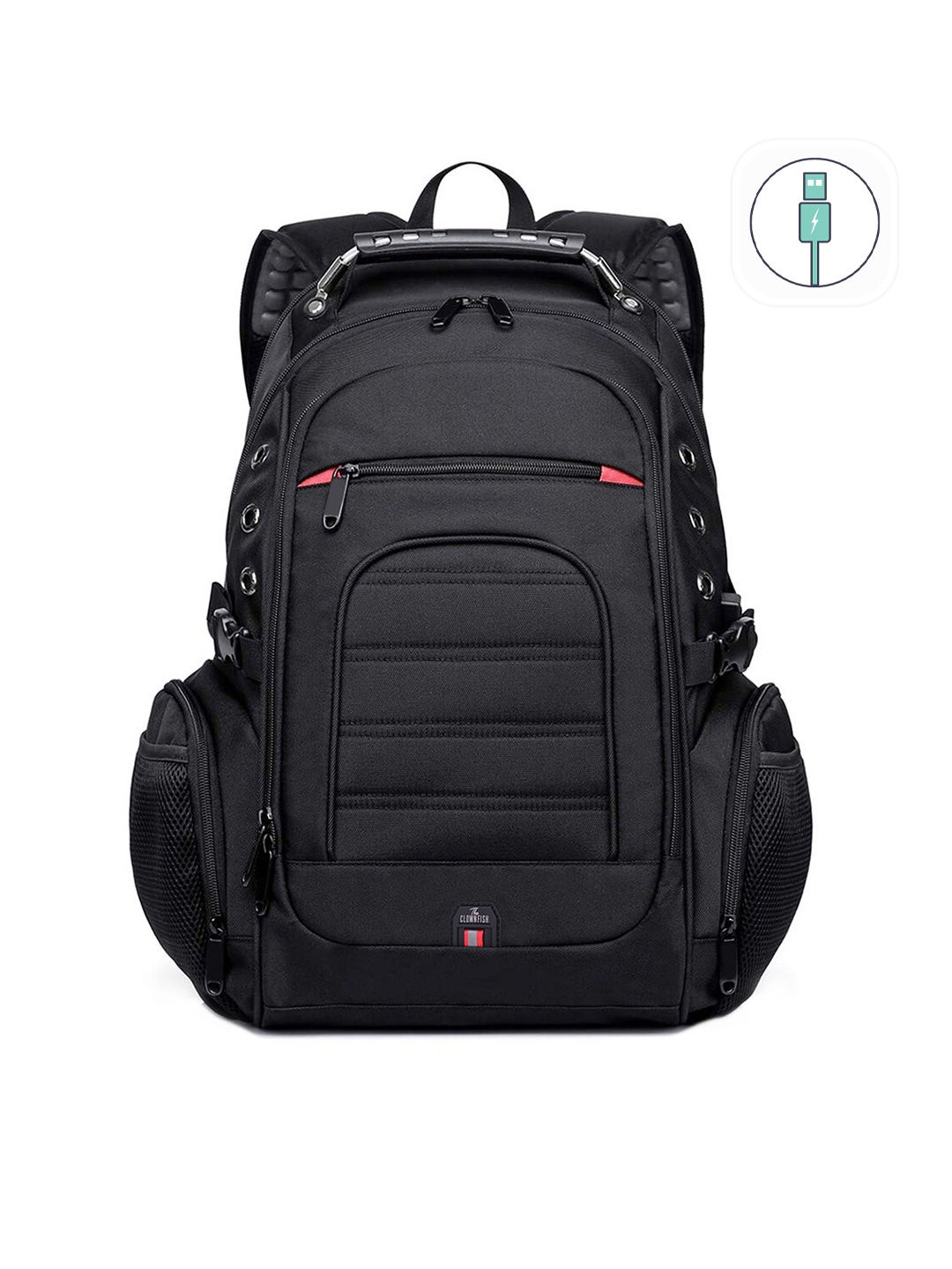 

THE CLOWNFISH Unisex Black Backpack with USB Charging Port