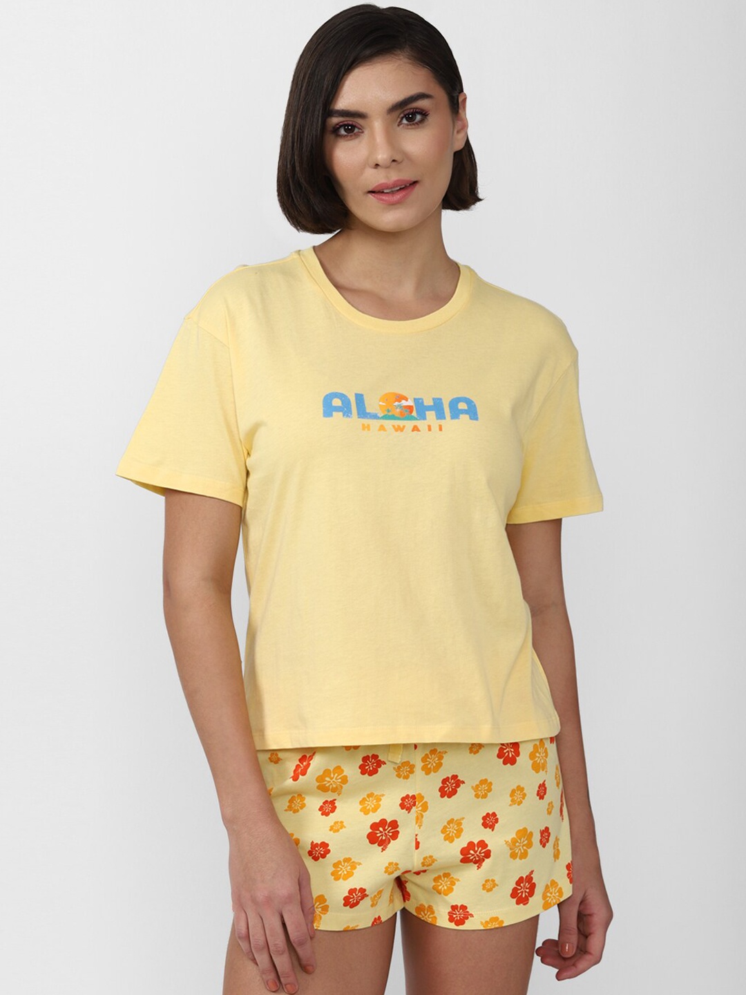 

FOREVER 21 Women Printed Night suit, Yellow