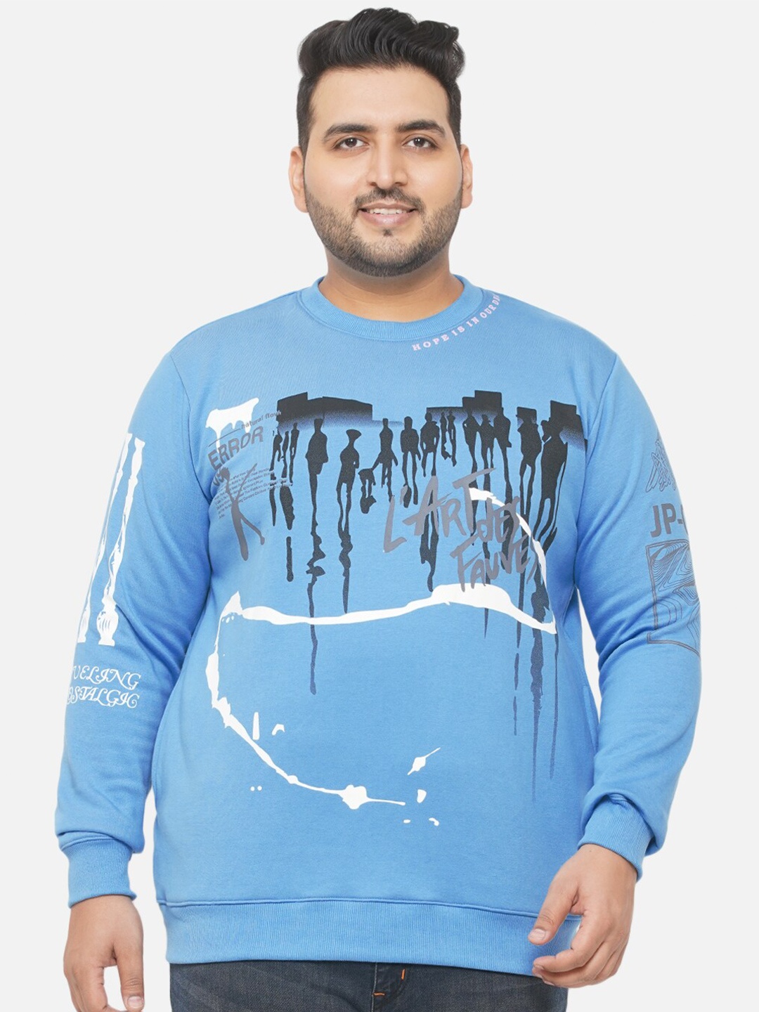 

John Pride Plus-Size Men Blue Printed Sweatshirt