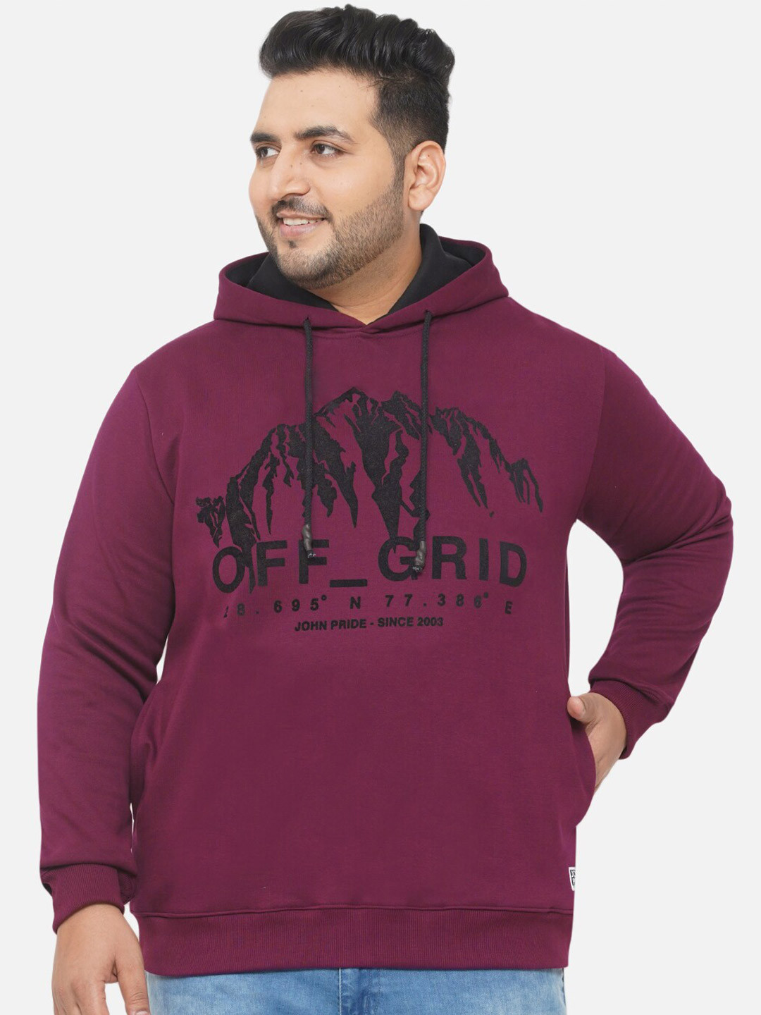 

John Pride Men Plus Size Printed Hooded Sweatshirt, Burgundy