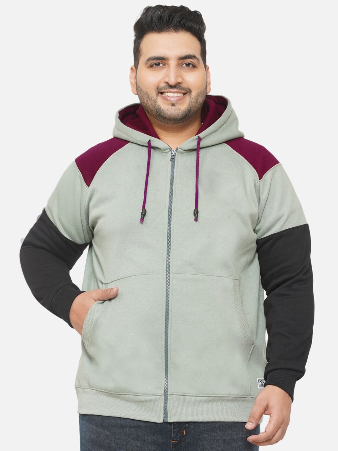 

John Pride Plus-Size Men Green Hooded Sweatshirt