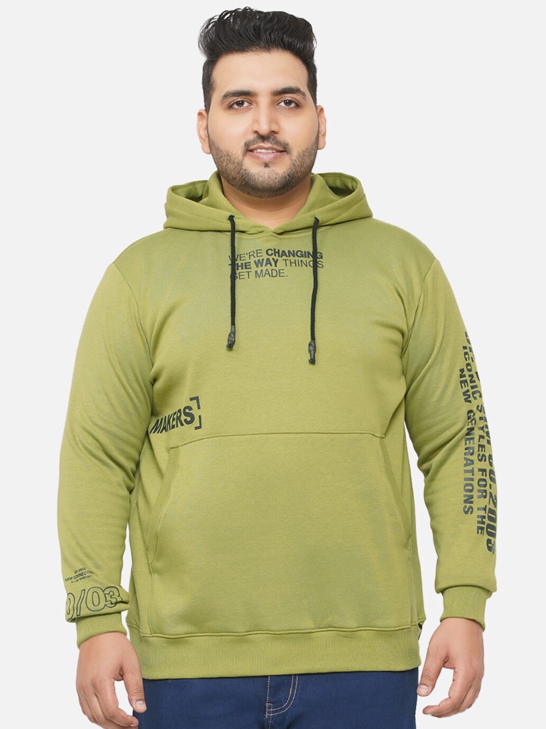 

John Pride Plus-Size Men Olive Green Hooded Sweatshirt