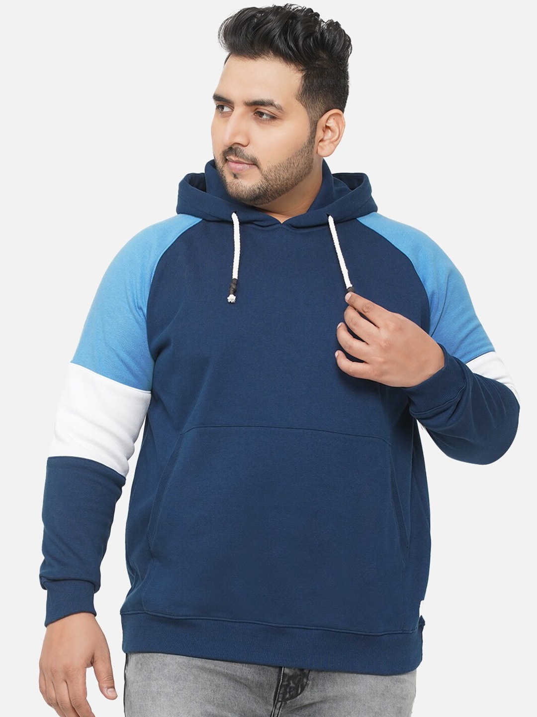 

John Pride Plus-Size Men Navy Blue Hooded Sweatshirt