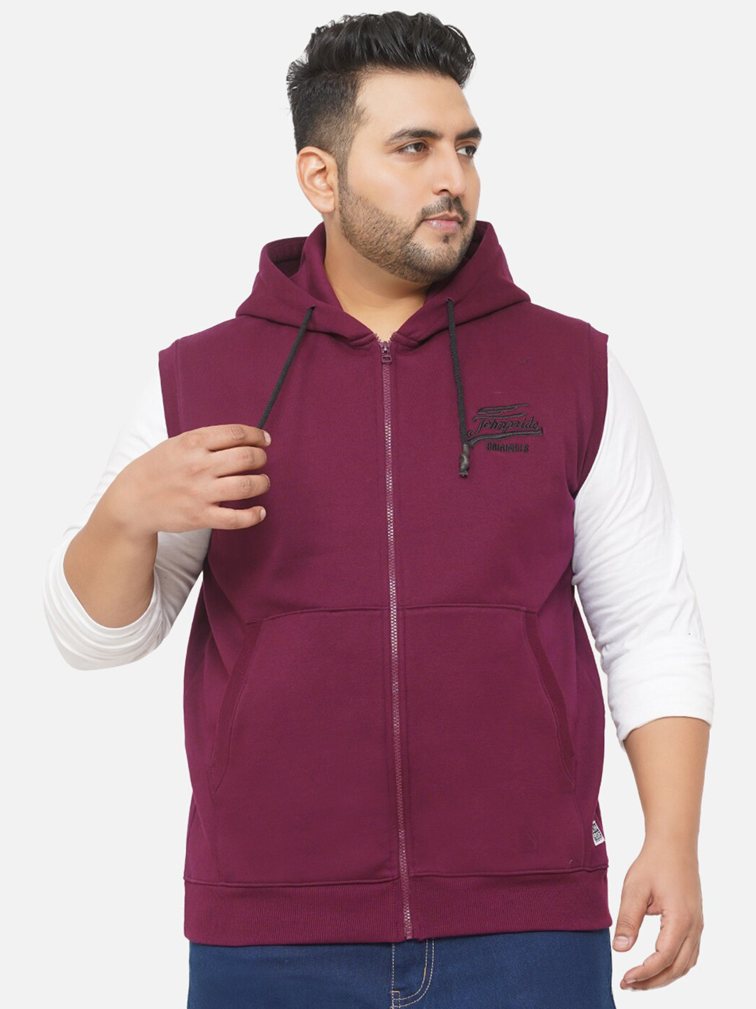 

John Pride Plus-Size Men Burgundy Hooded Sweatshirt