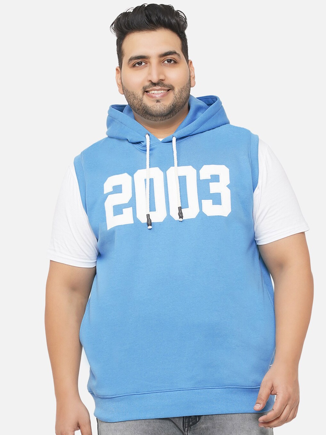 

John Pride Plus-Size Men Blue Printed Hooded Sweatshirt