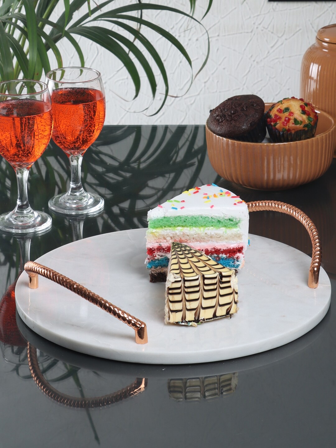 

NikkisPride Marble Serving Tray With Metal Handle, White