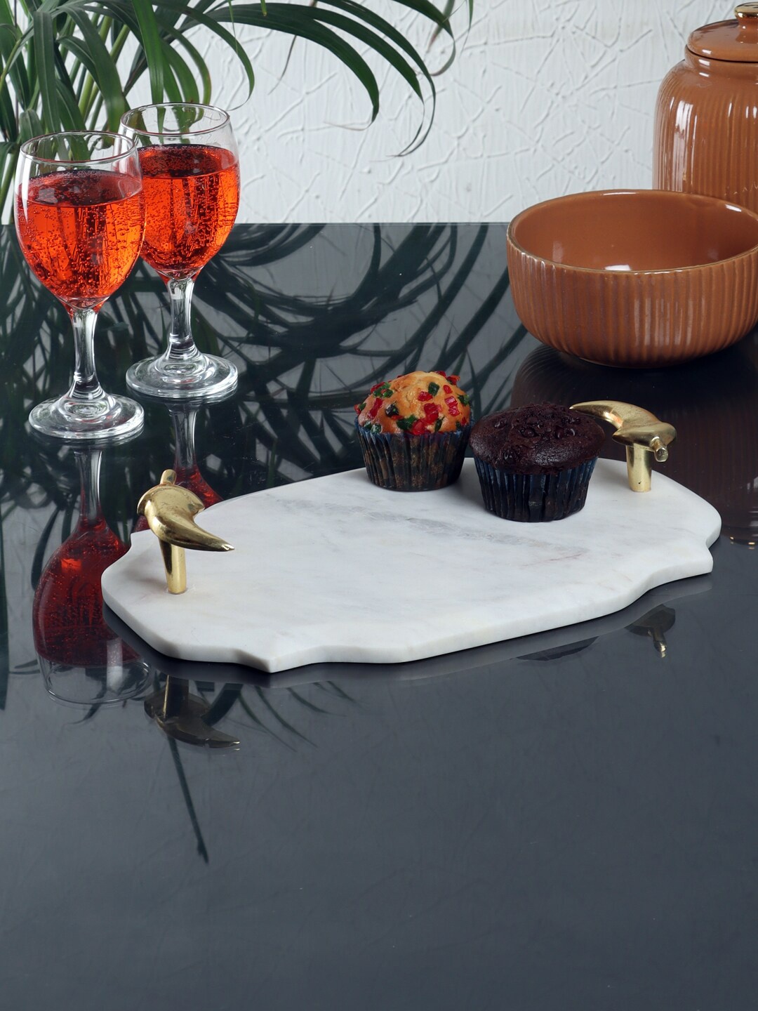 

NikkisPride Marble Serving Tray & Metal Handle, White