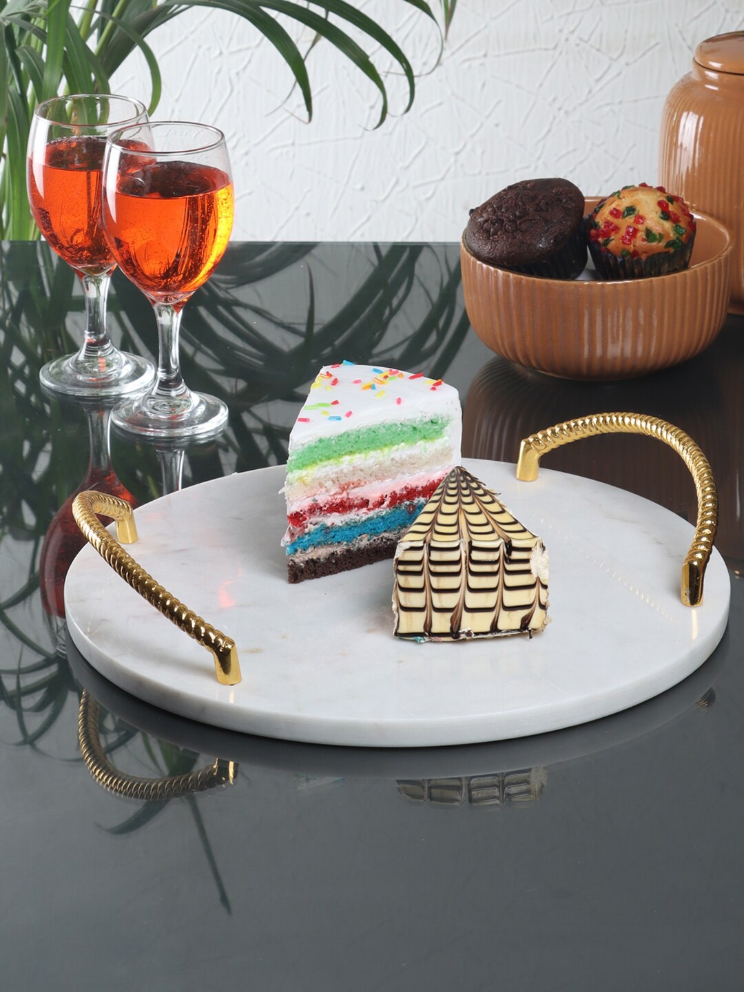 

NikkisPride Marble Serving Tray With Metal Handle, White
