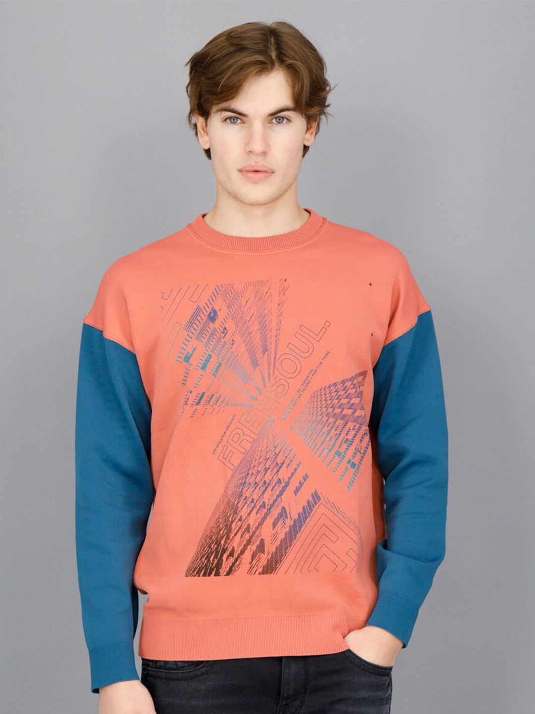 

FREESOUL Men -Printed Sweatshirt, Peach