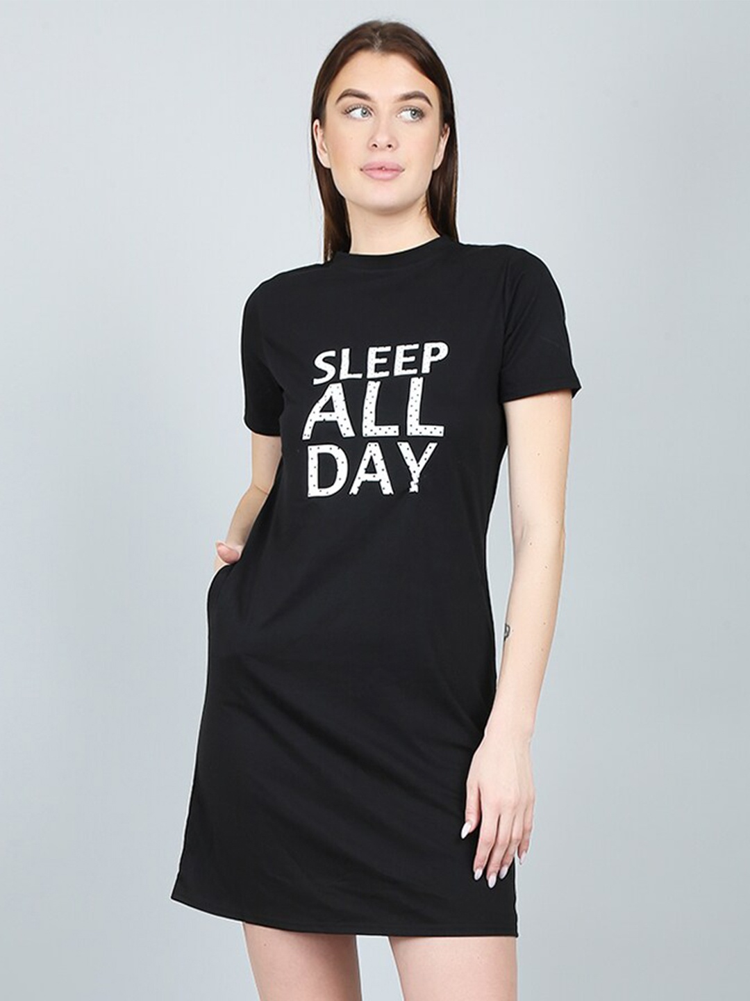 

N-Gal Black Printed Nightdress