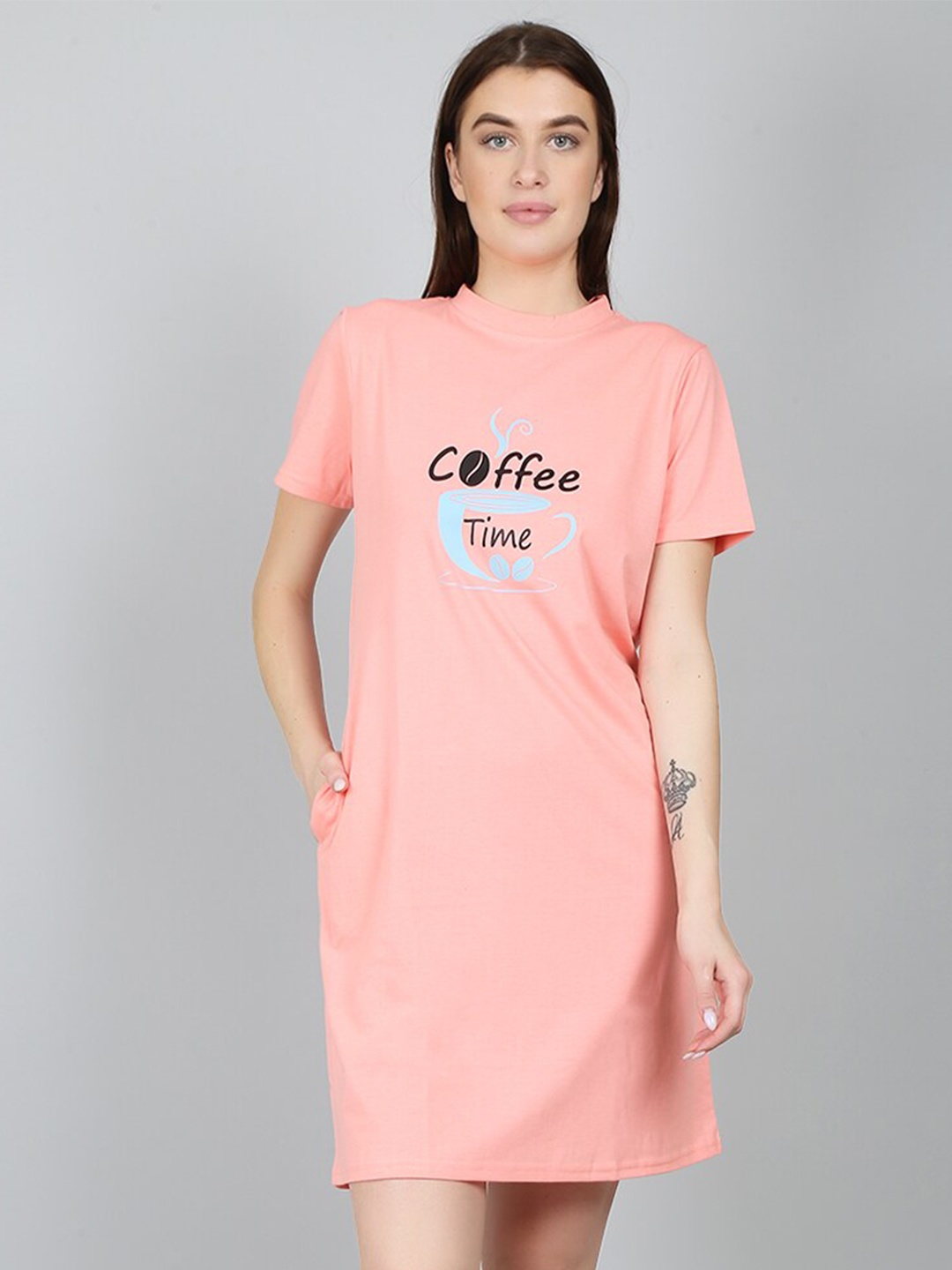 

N-Gal Women Peach-Coloured Printed Nightdress