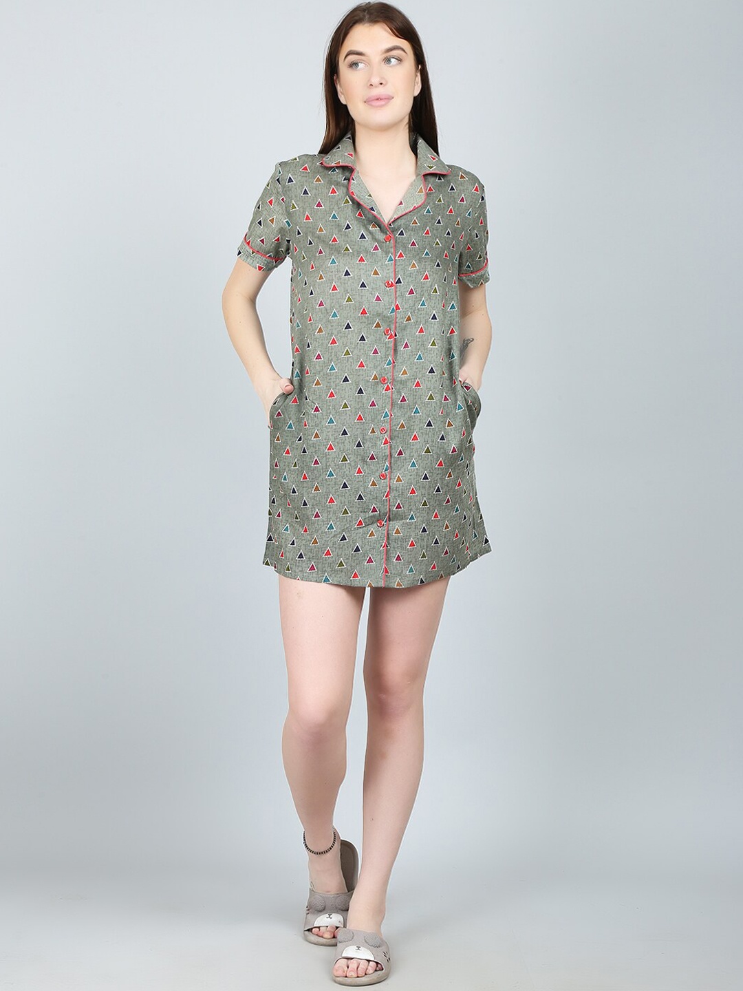 

N-Gal Grey Printed Shirt Nightdress