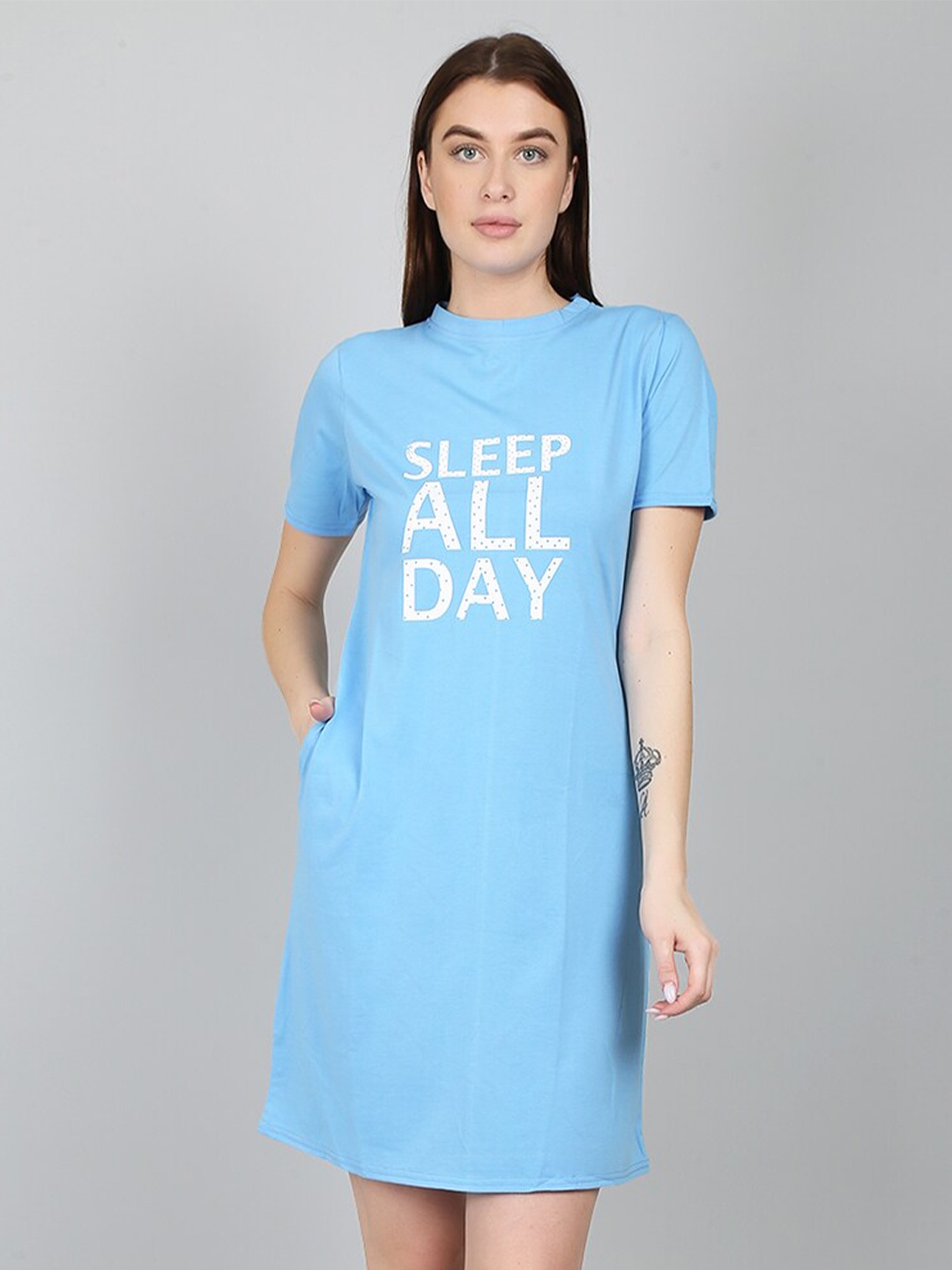 

N-Gal Blue Printed T-shirt Nightdress