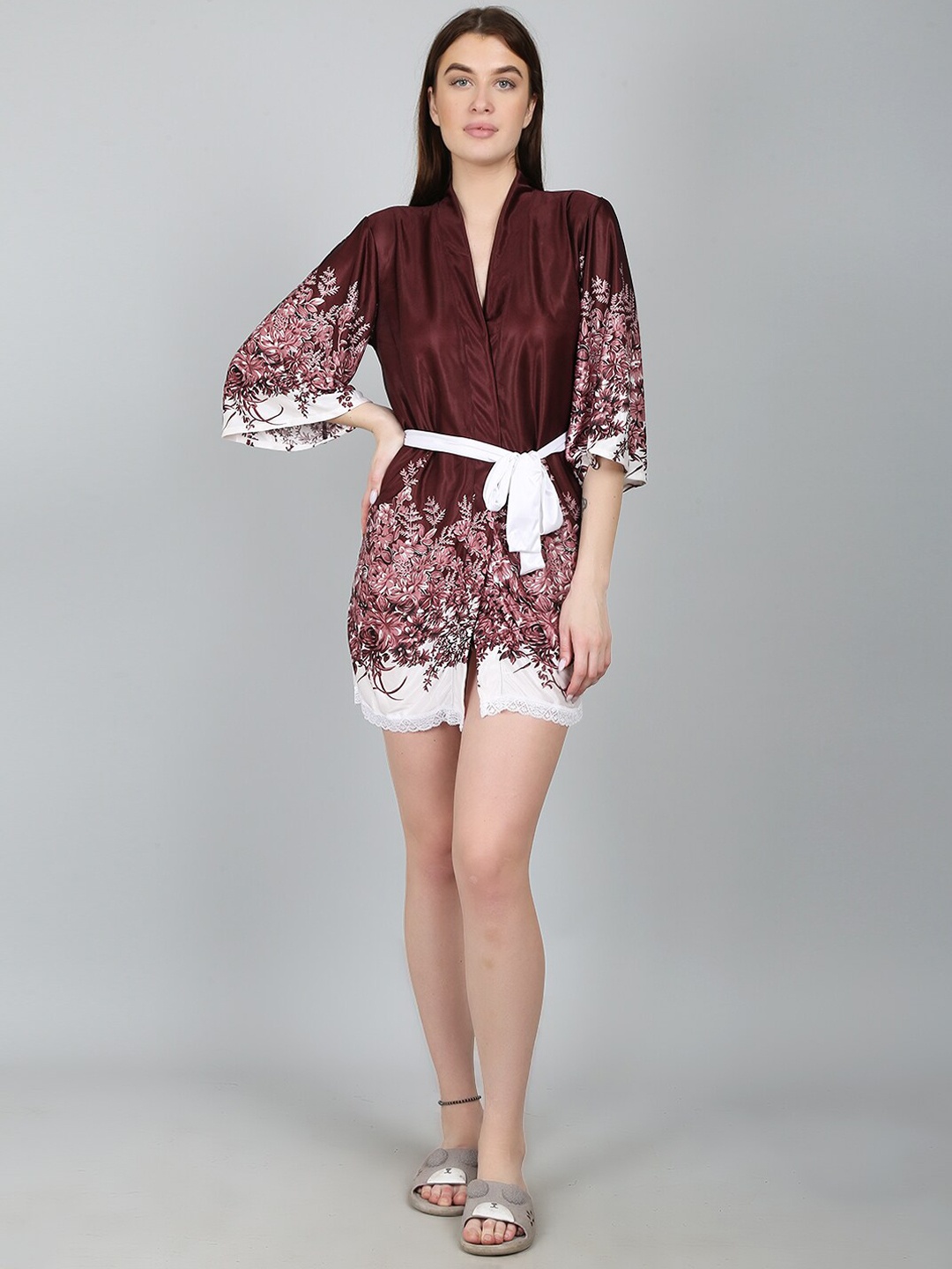 

N-Gal Women Brown Printed Night Robe