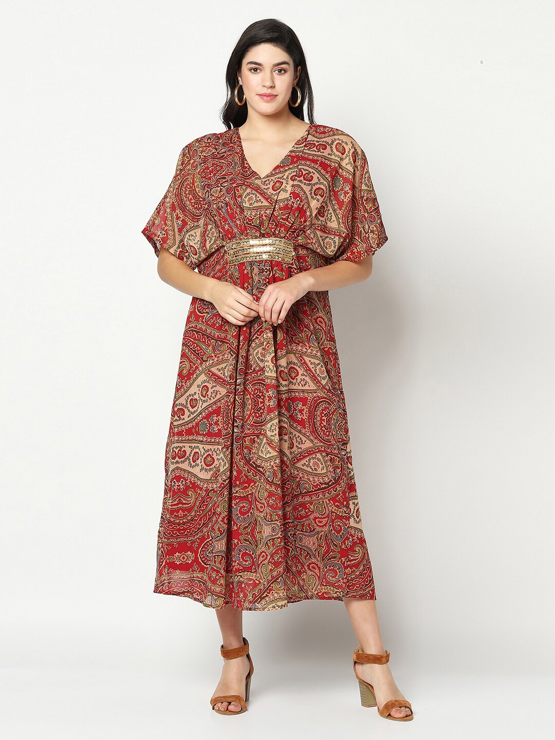 

SQew Women Red Ethnic Motifs Polyester Kaftan Dress