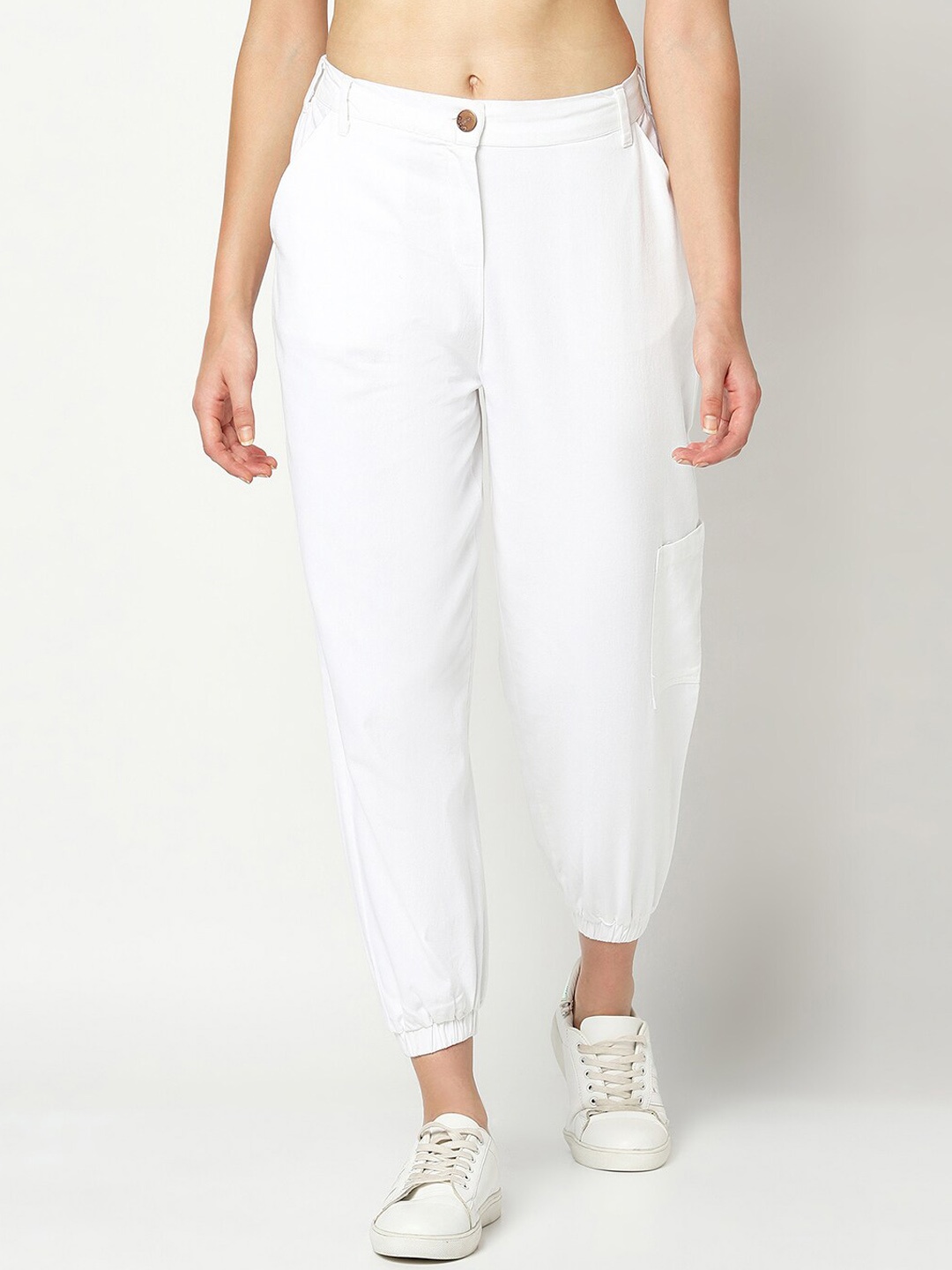

SQew Women White High-Rise Cotton Jogger