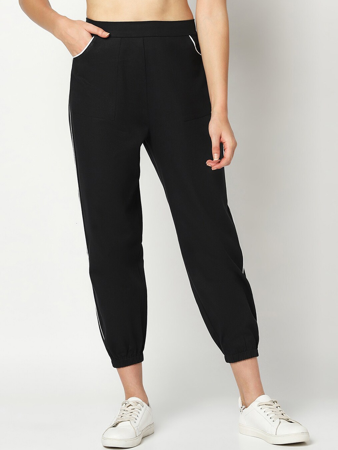 

SQew Women Black High-Rise Cotton Joggers