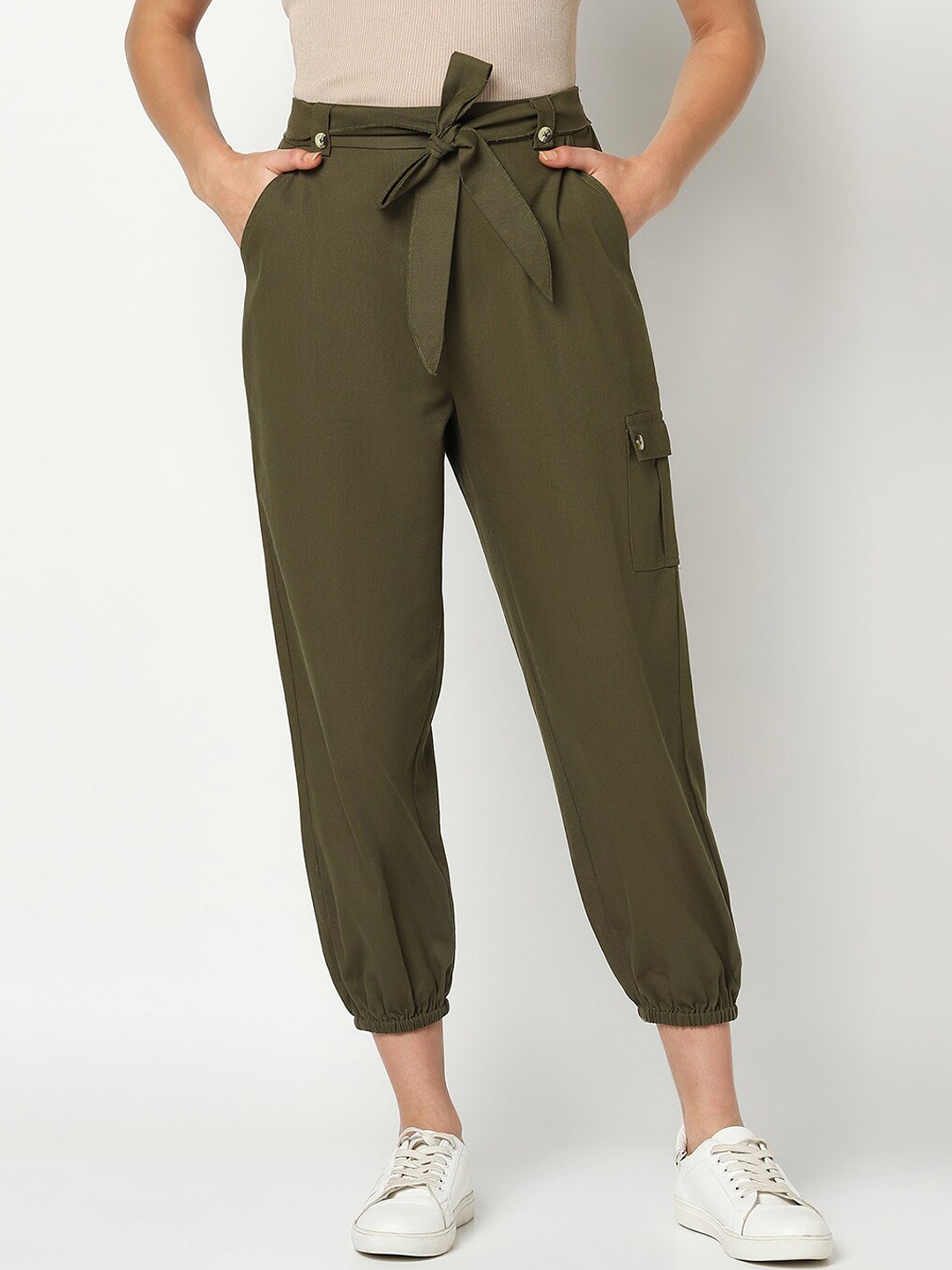 

SQew Women Olive Green High-Rise Cotton Jogger