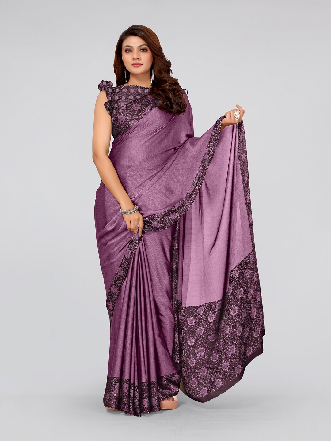 

KALINI Pink & Purple Poly Chiffon Saree