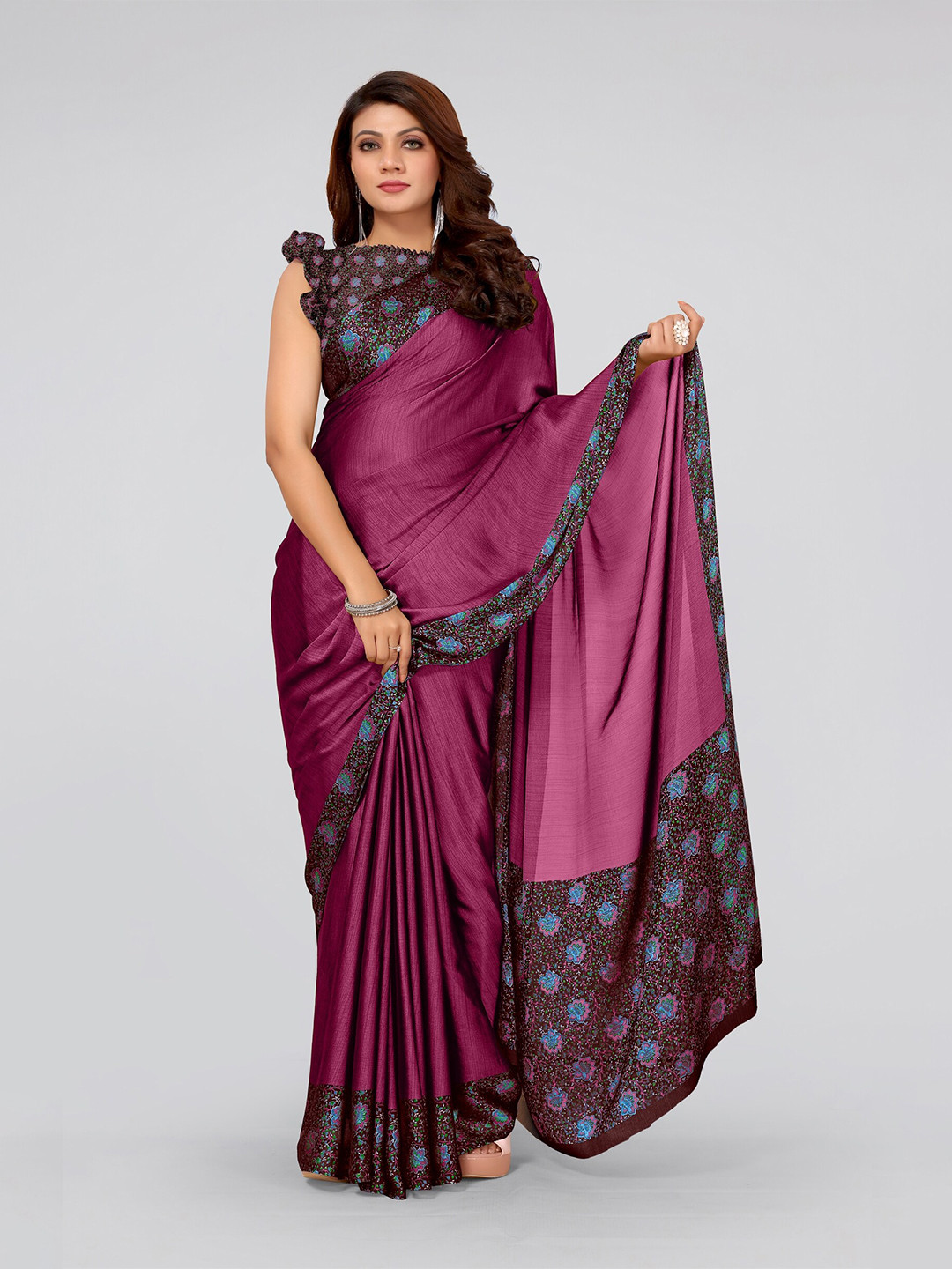 

KALINI Magenta & Blue Poly Chiffon Saree