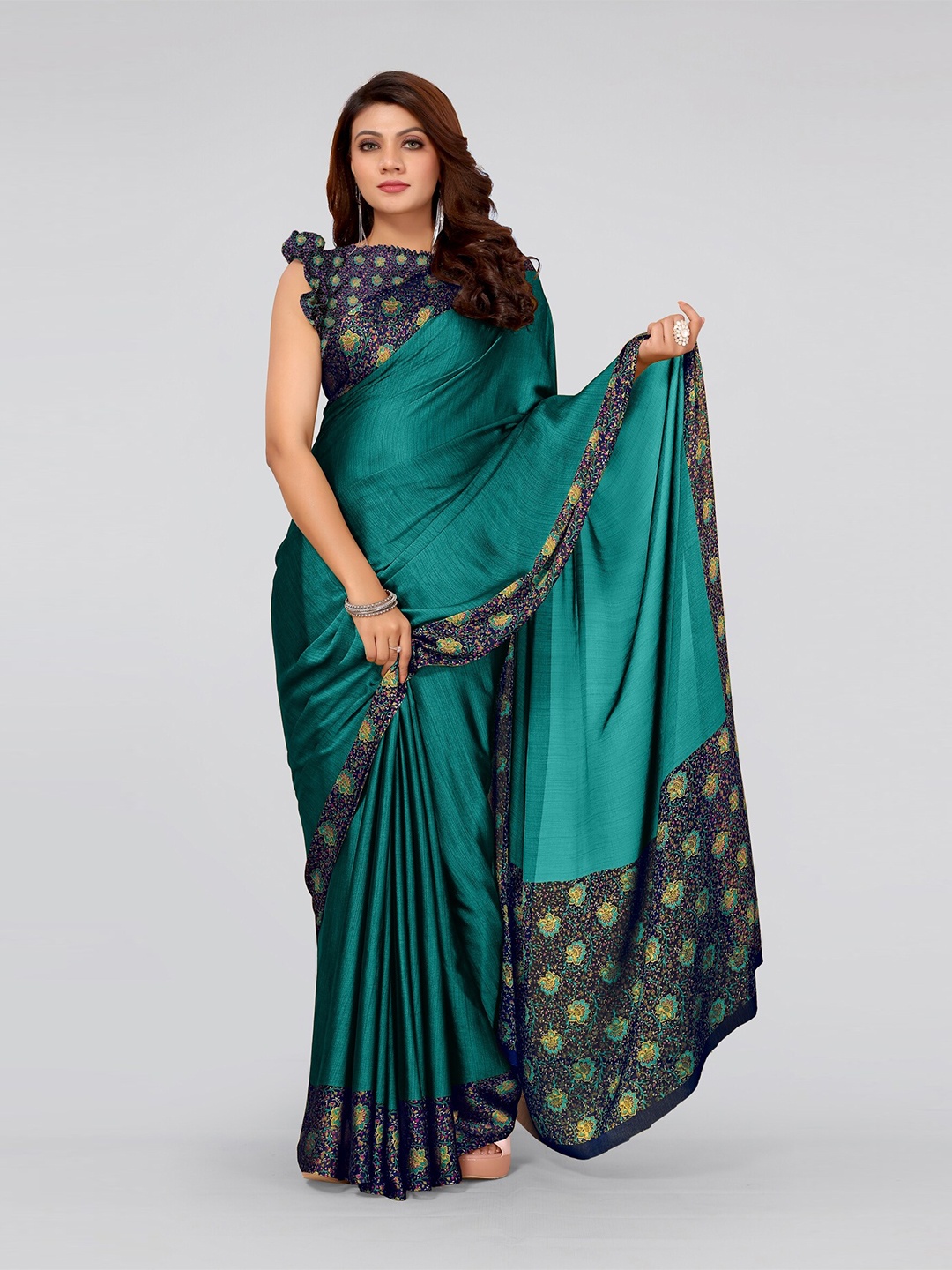 

MIRCHI FASHION Teal & Blue Saree