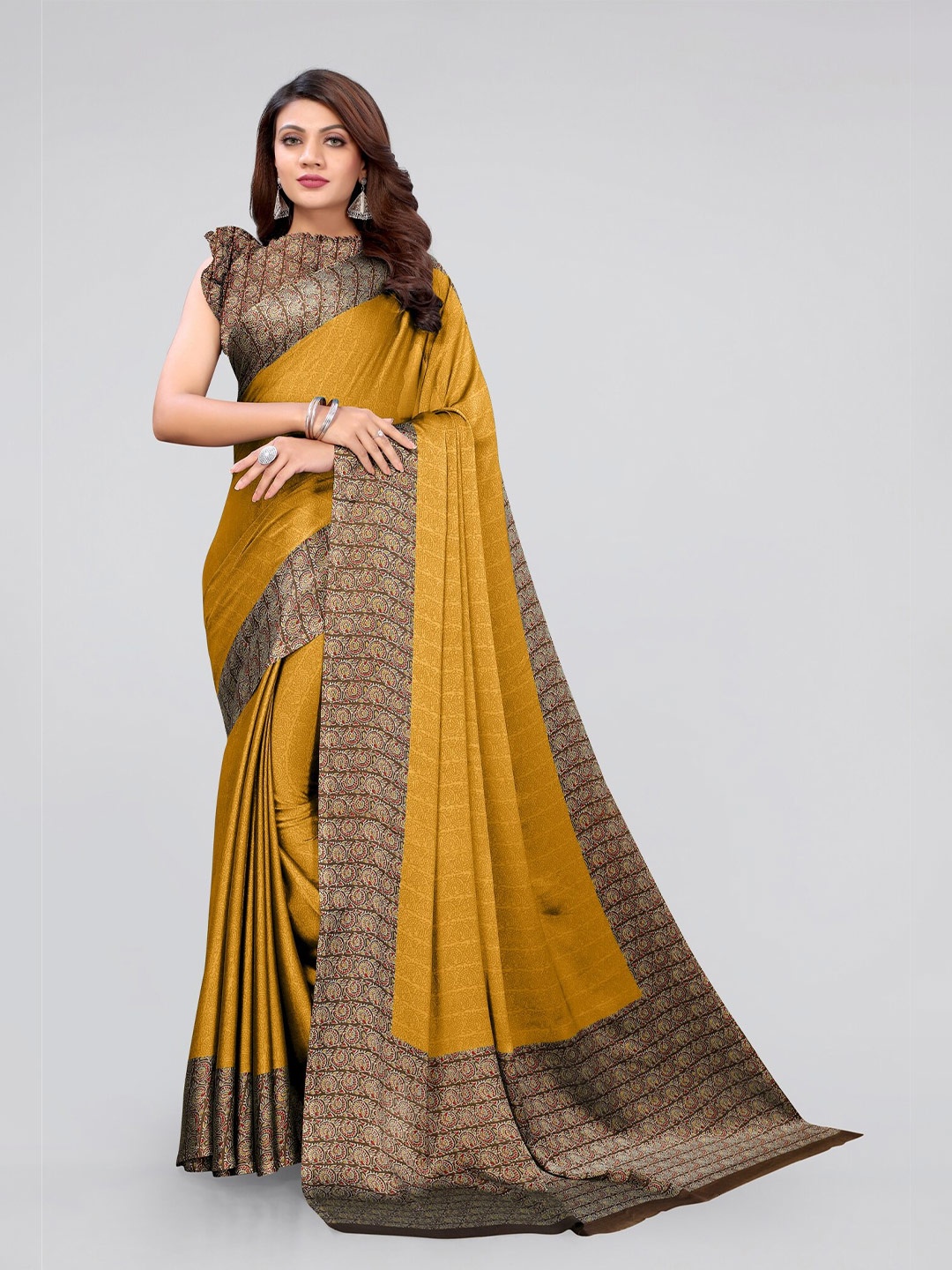 

MIRCHI FASHION Mustard & Brown Saree