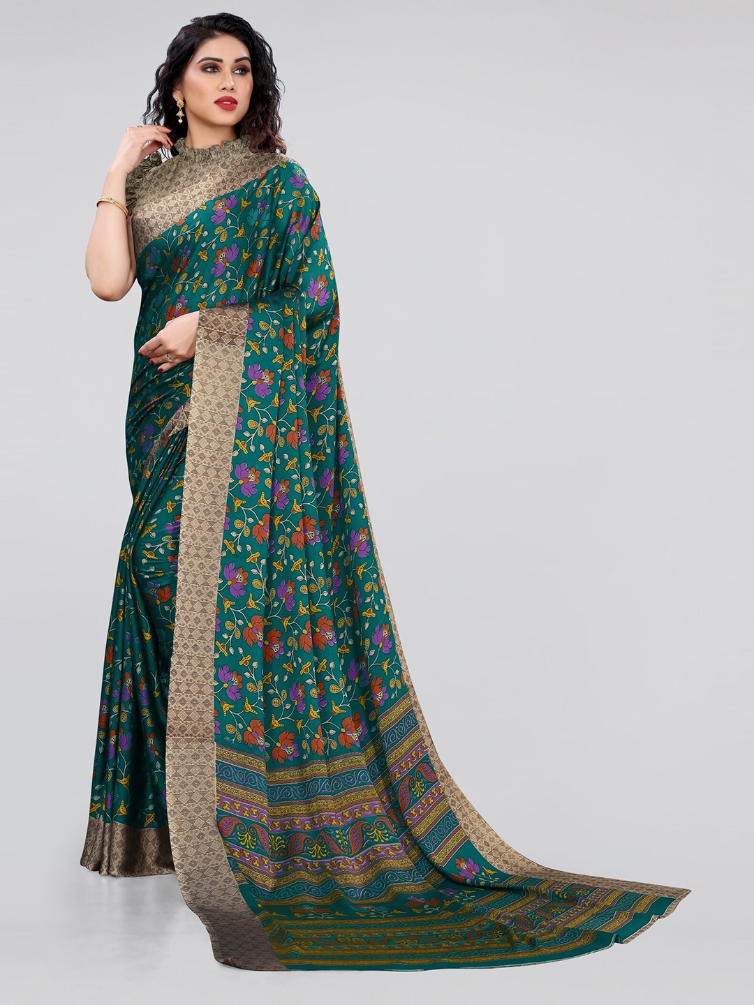 

KALINI Women Blue & Gold-Toned Floral Saree