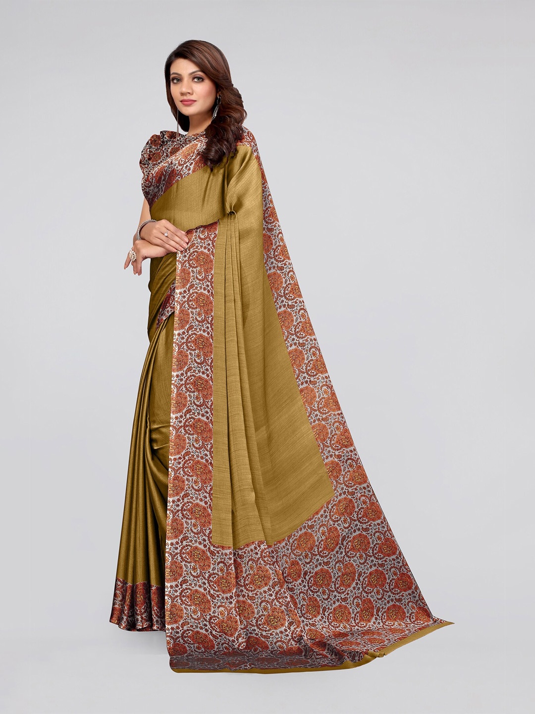 

KALINI Women Mustard & White Paisley Saree