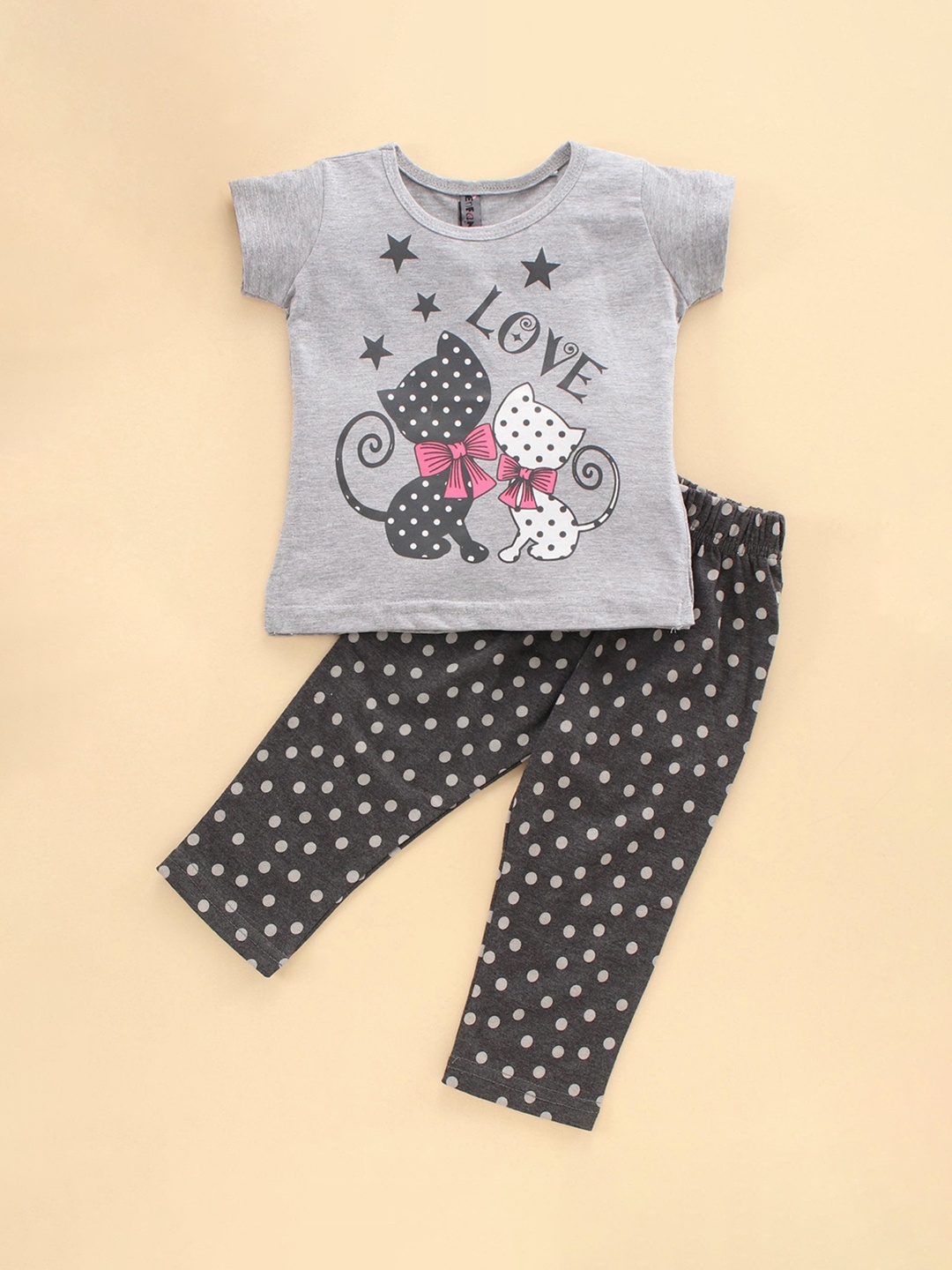 

Enfance Girls Grey & White Printed Night suit