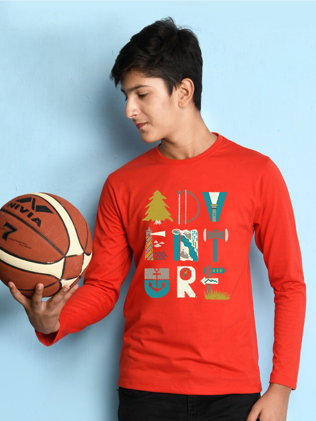 

NUSYL Boys Red Typography Printed T-shirt