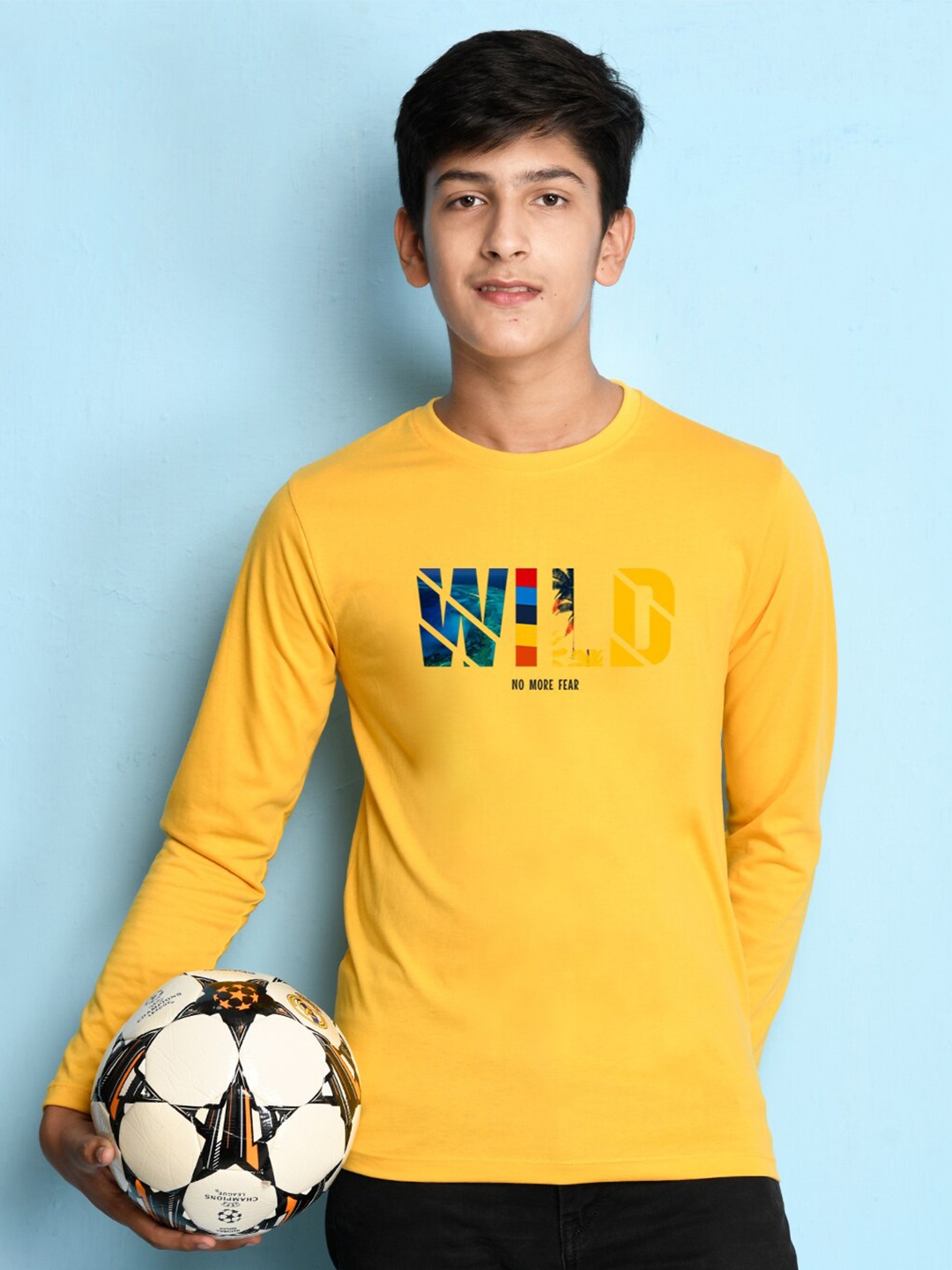 

NUSYL Boys Yellow Typography Printed T-shirt