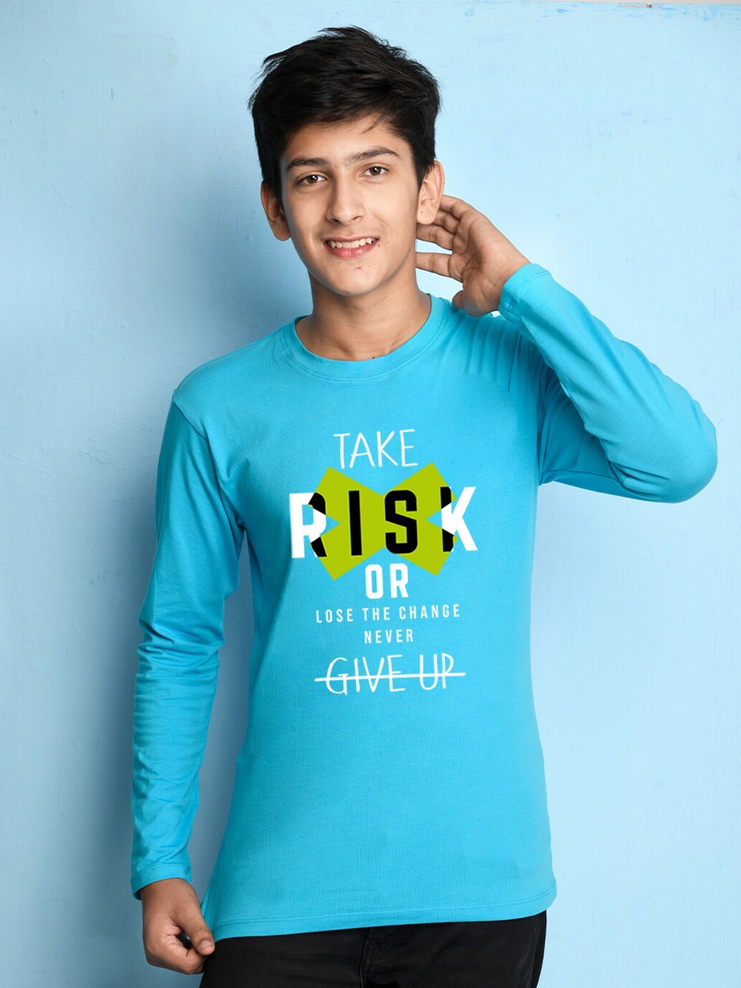 

NUSYL Boys Blue Typography Printed T-shirt