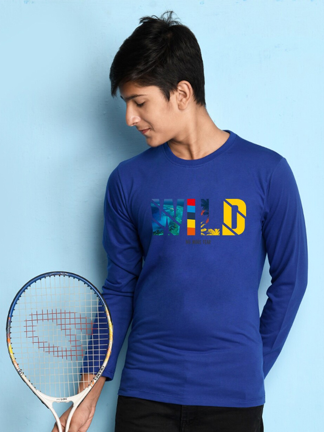

NUSYL Boys Blue Typography Printed T-shirt