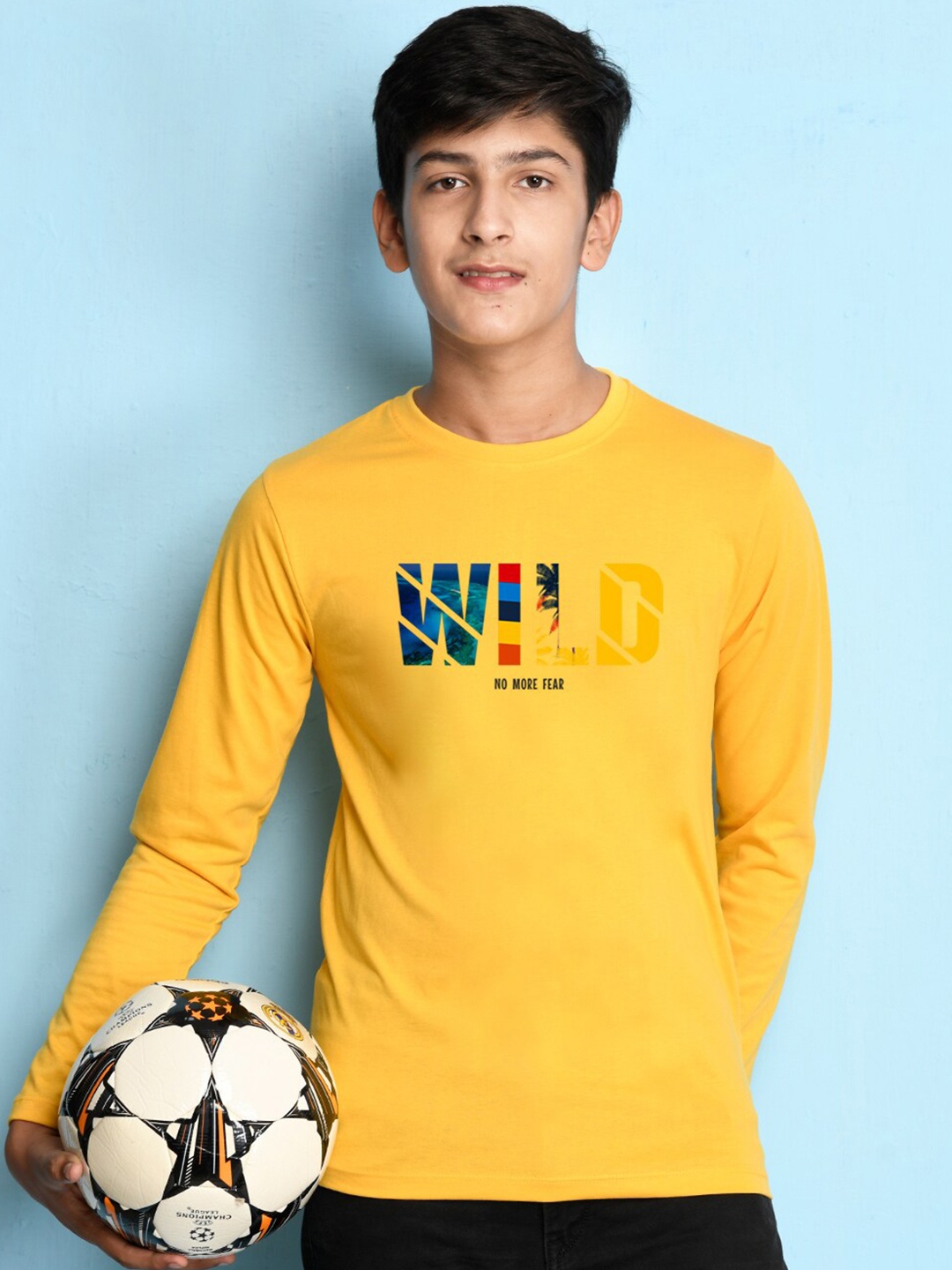 

NUSYL Boys Yellow Typography Printed T-shirt