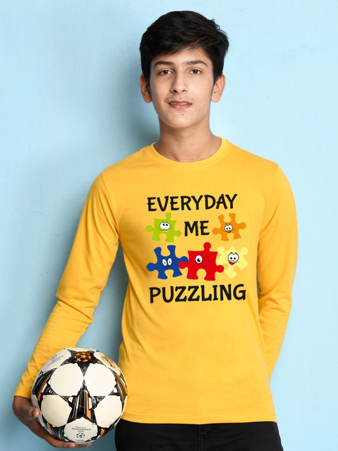 

NUSYL Boys Yellow & Black Typography Printed T-shirt