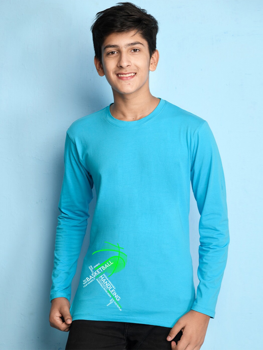 

NUSYL Boys Blue & Green Typography T-shirt