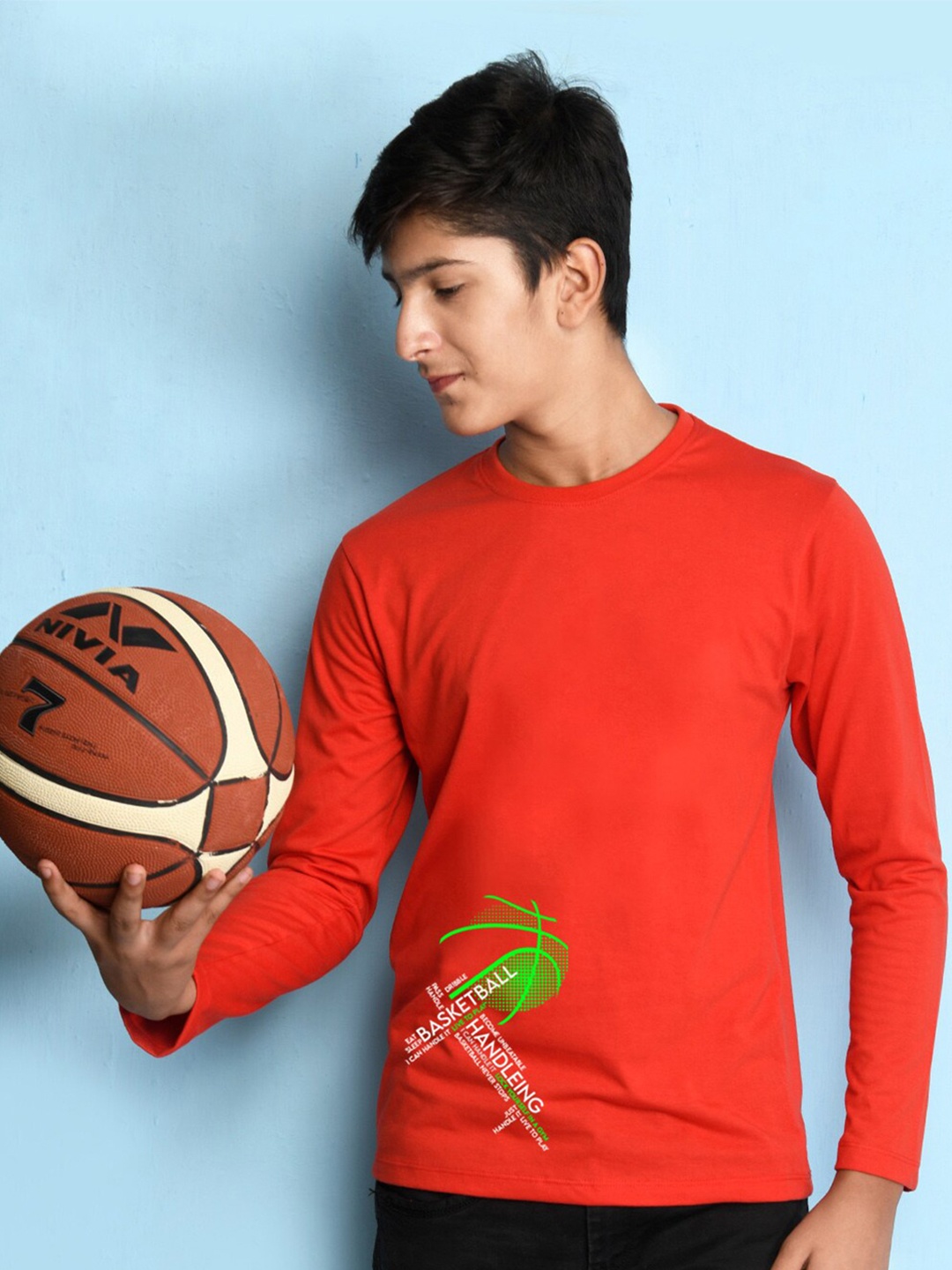 

NUSYL Boys Red Typography Biowashed T-shirt