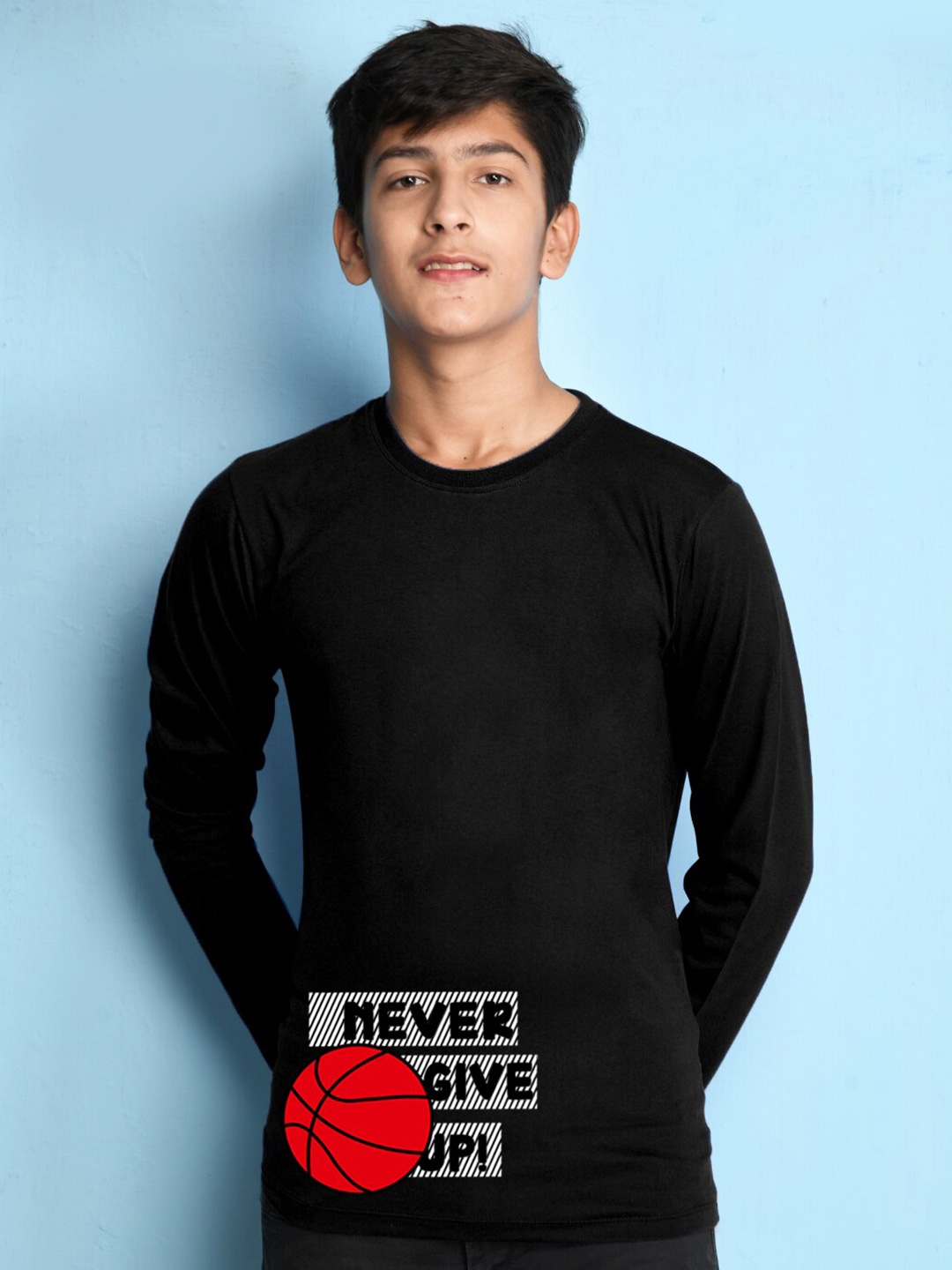 

NUSYL Boys Black & Red Typography T-shirt