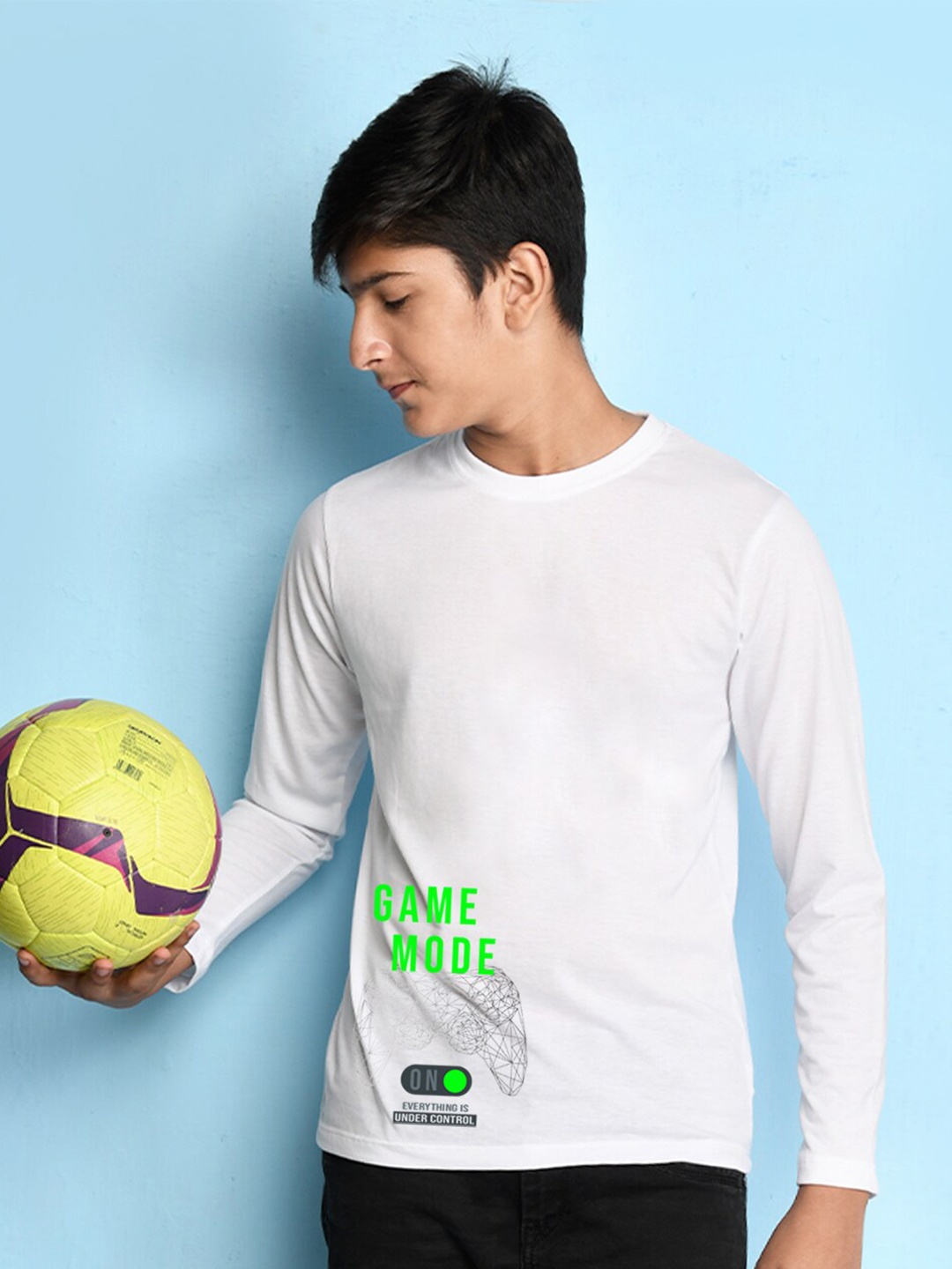 

NUSYL Boys White & Green Typography T-shirt
