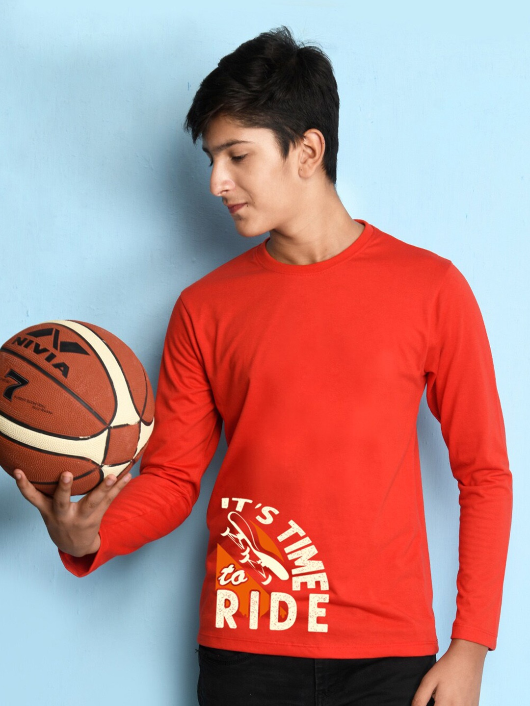 

NUSYL Boys Red & Cream-Coloured Typography T-shirt