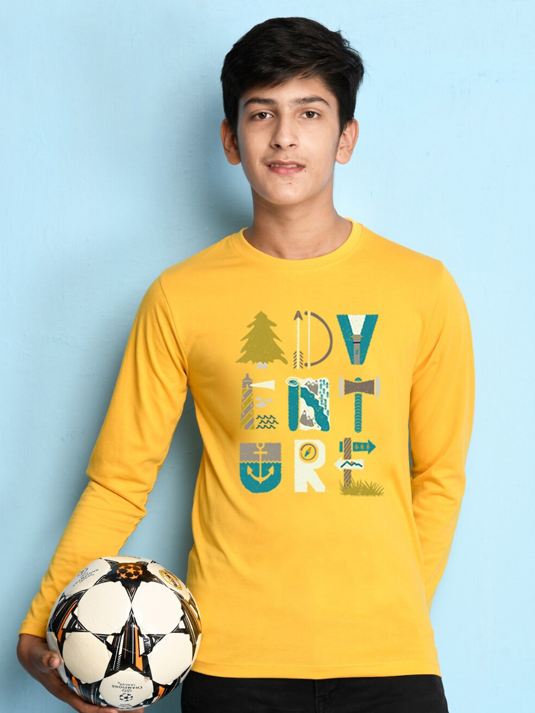 

NUSYL Boys Yellow Typography Printed T-shirt