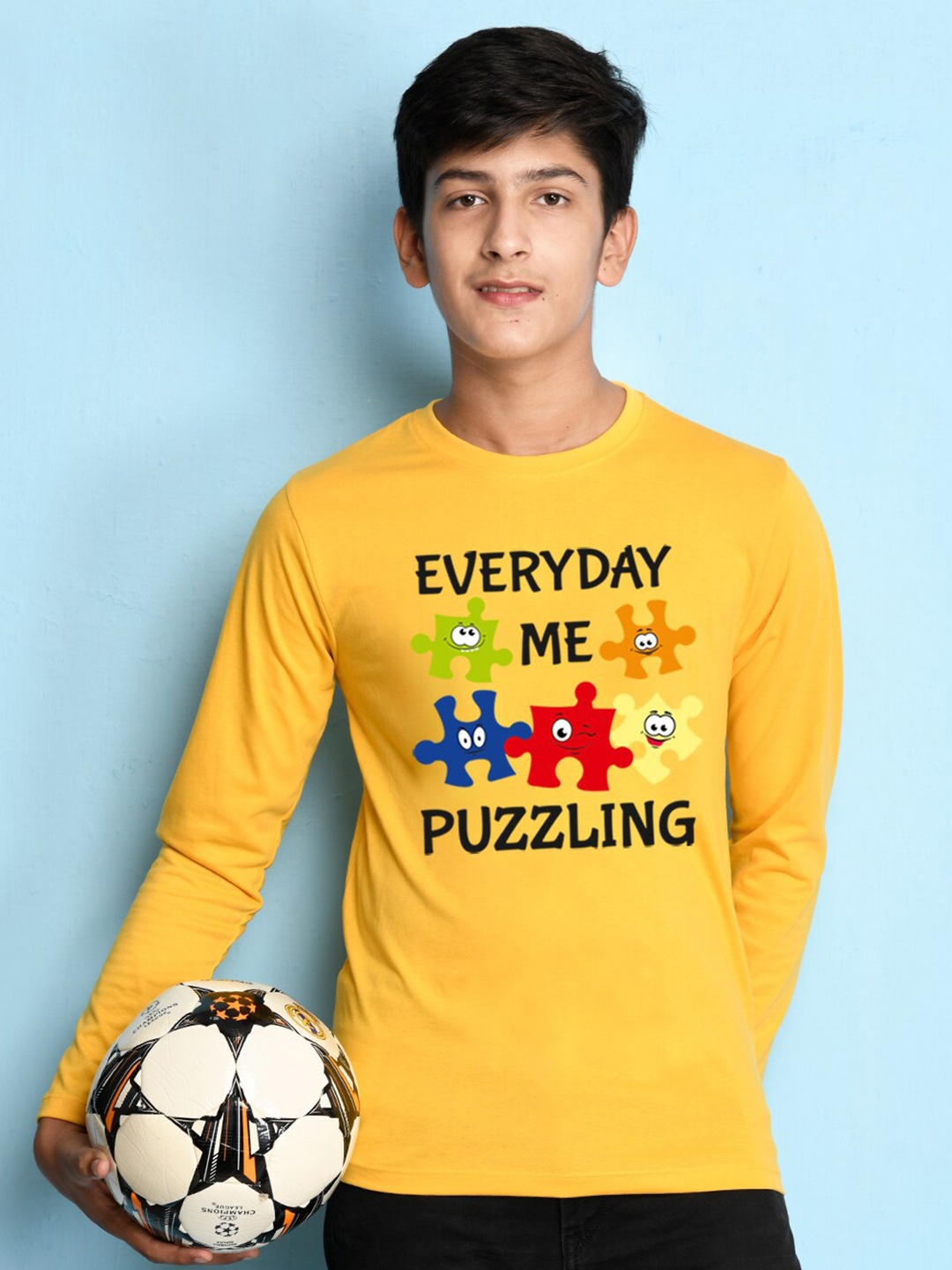 

NUSYL Boys Yellow Typography Printed T-shirt