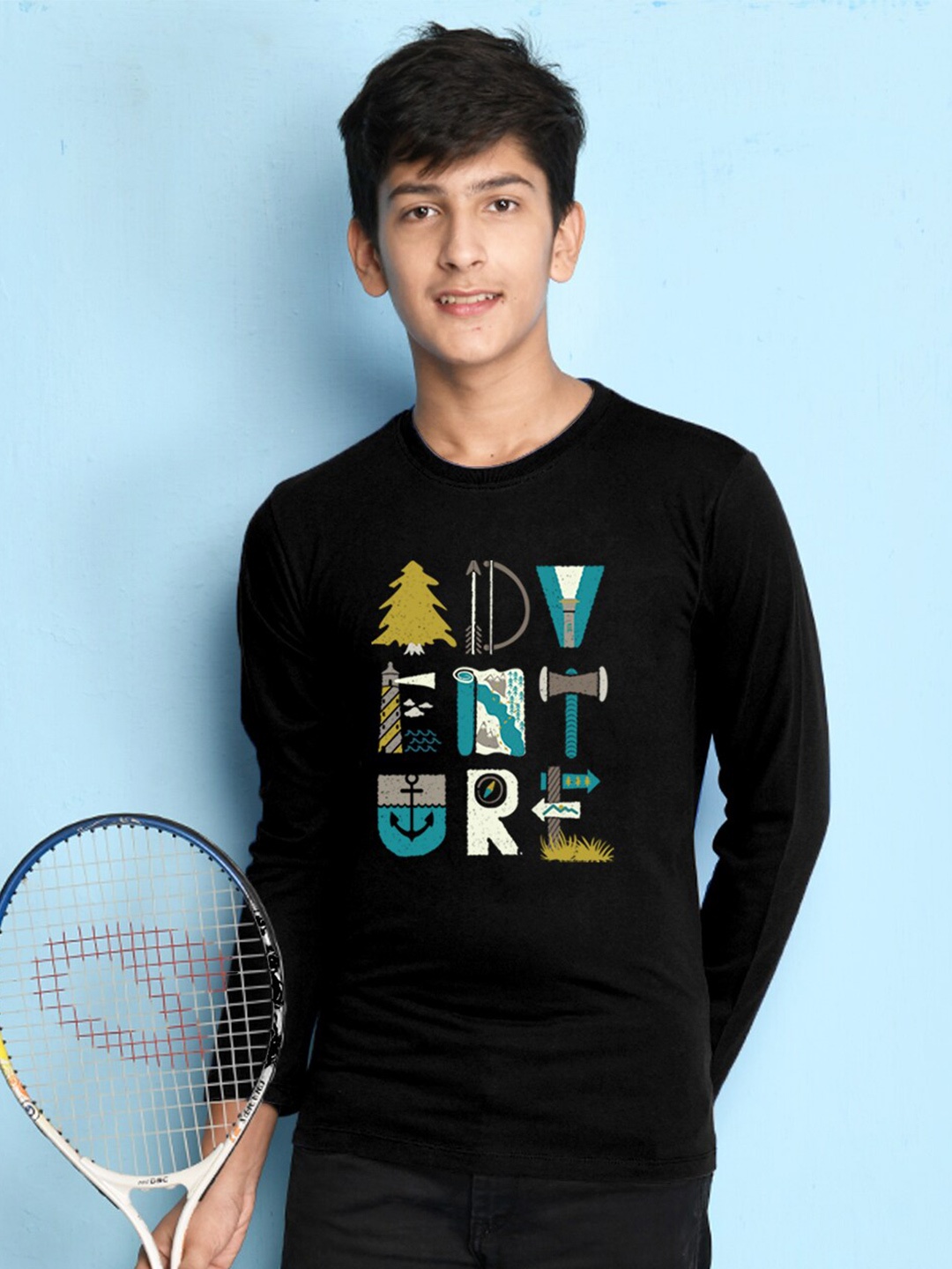 

NUSYL Boys Black Typography T-shirt