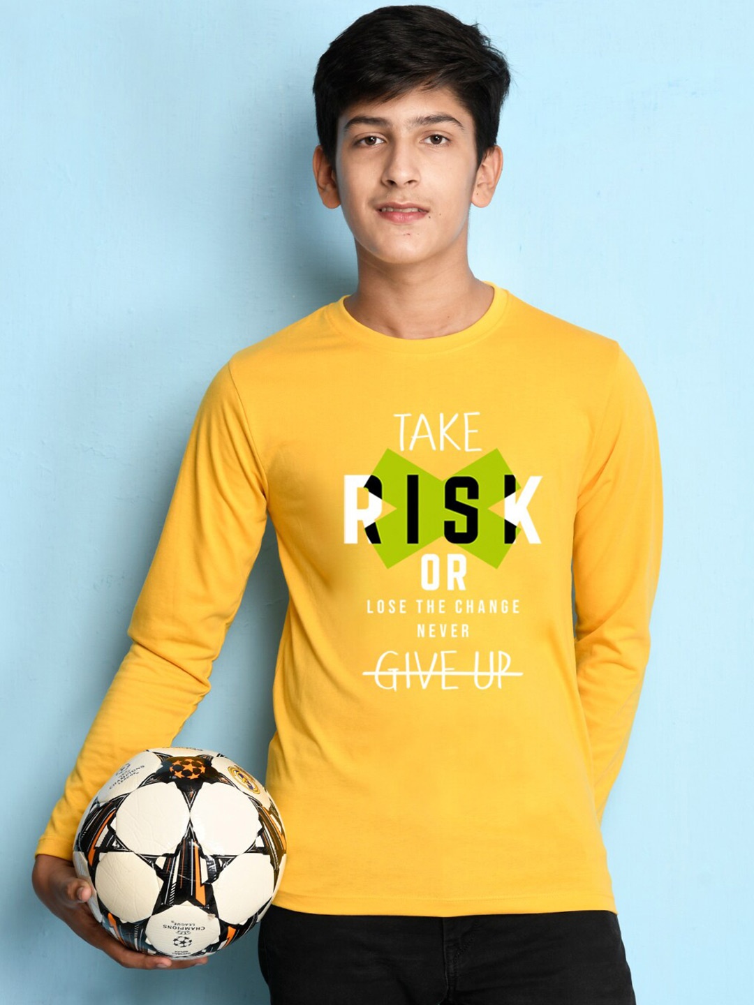 

NUSYL Boys Yellow & White Typography Printed T-shirt