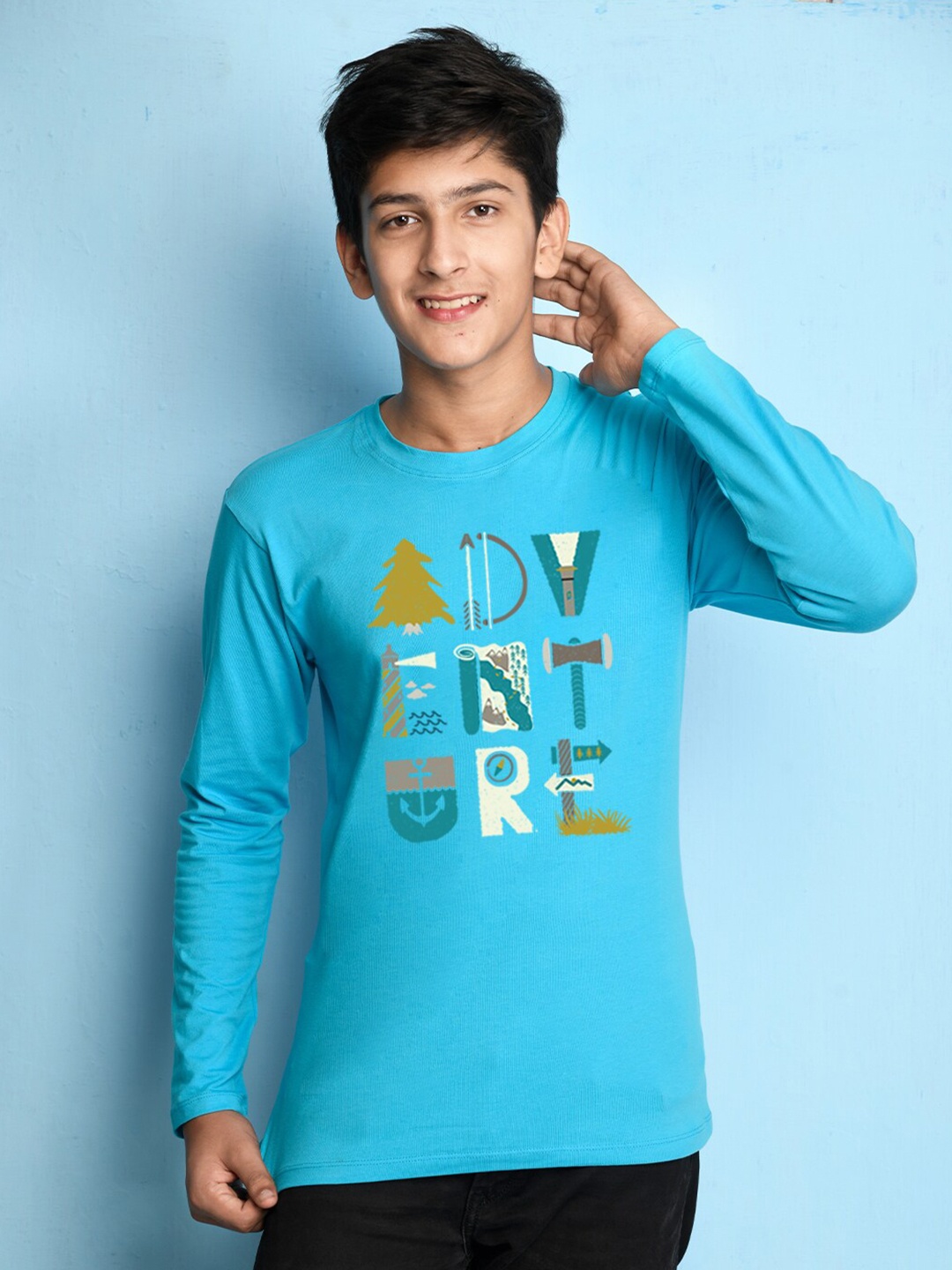 

NUSYL Boys Blue Typography Printed T-shirt