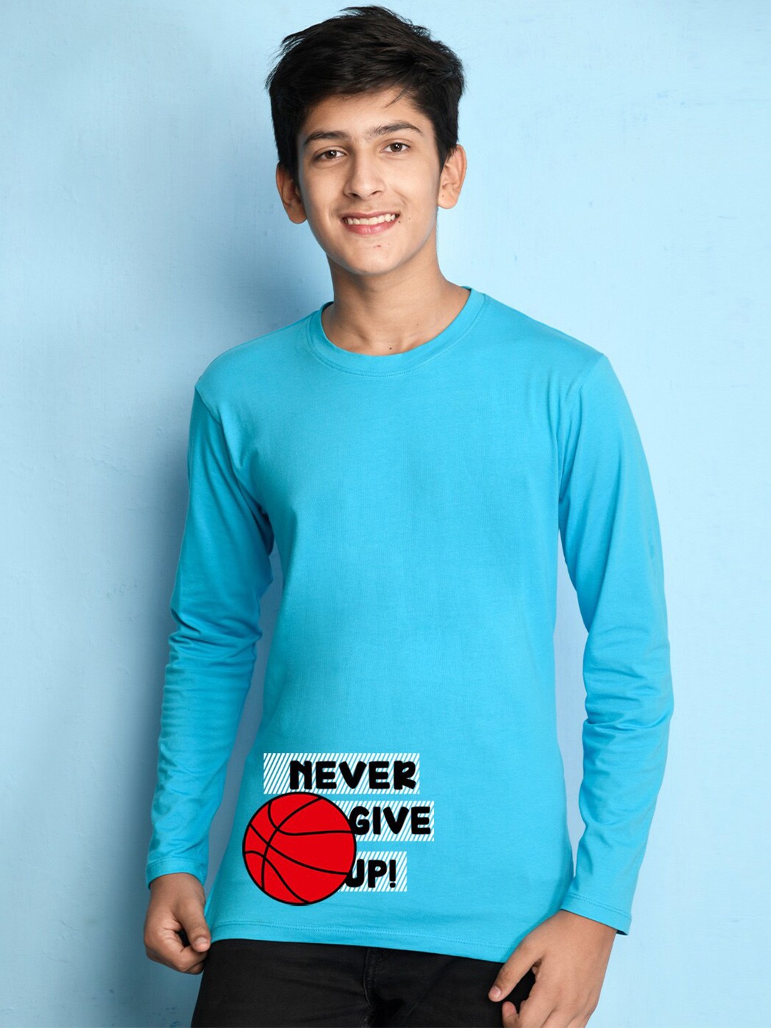 

NUSYL Boys Blue & Black Typography T-shirt