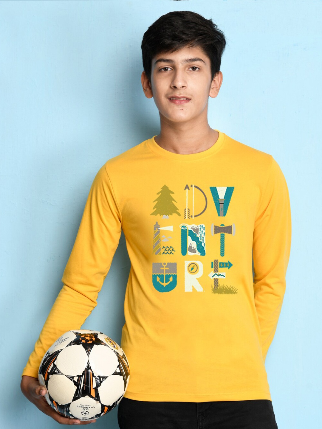 

NUSYL Boys Yellow Typography Printed T-shirt