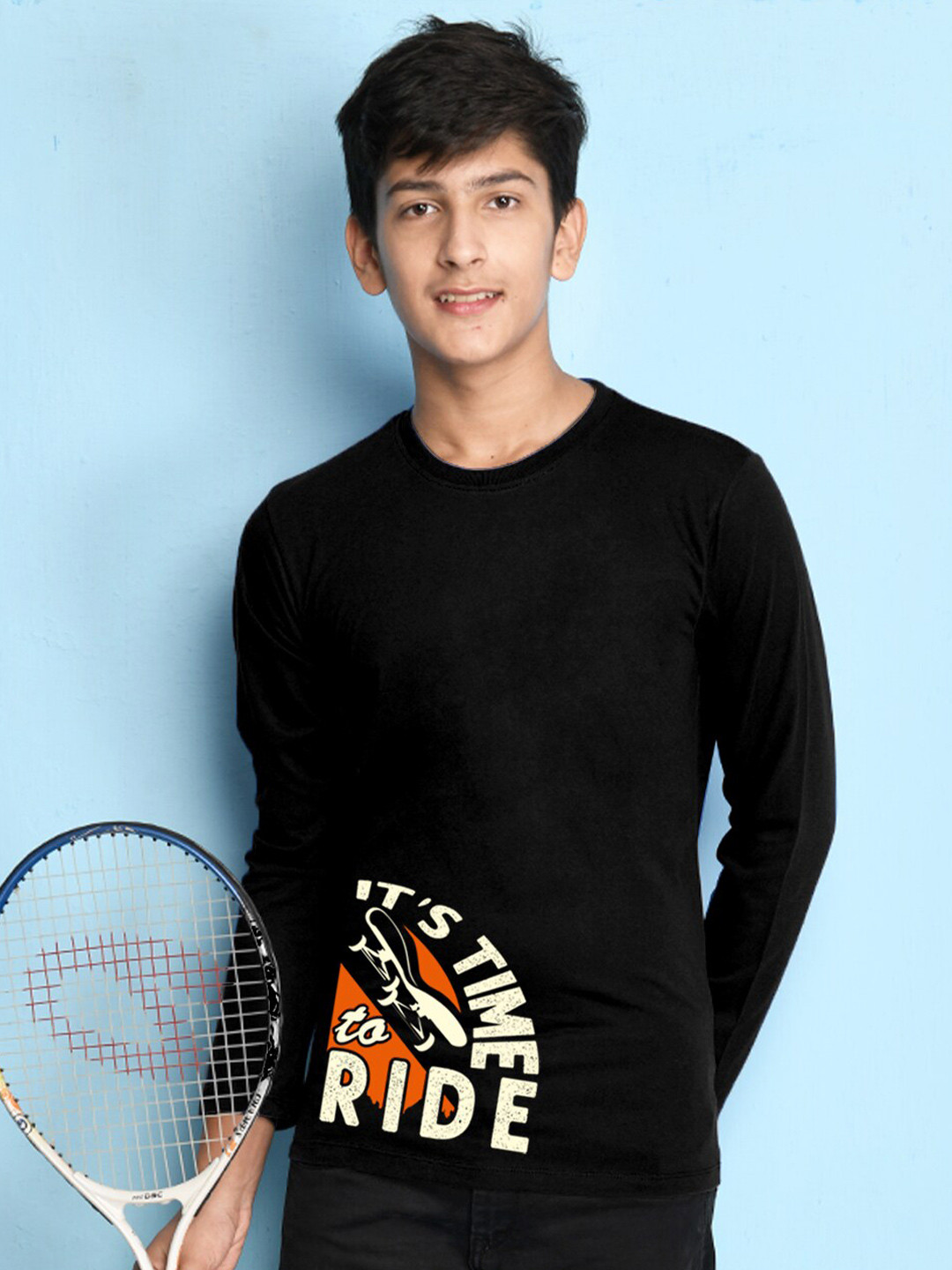 

NUSYL Boys Black & Cream-Coloured Typography T-shirt