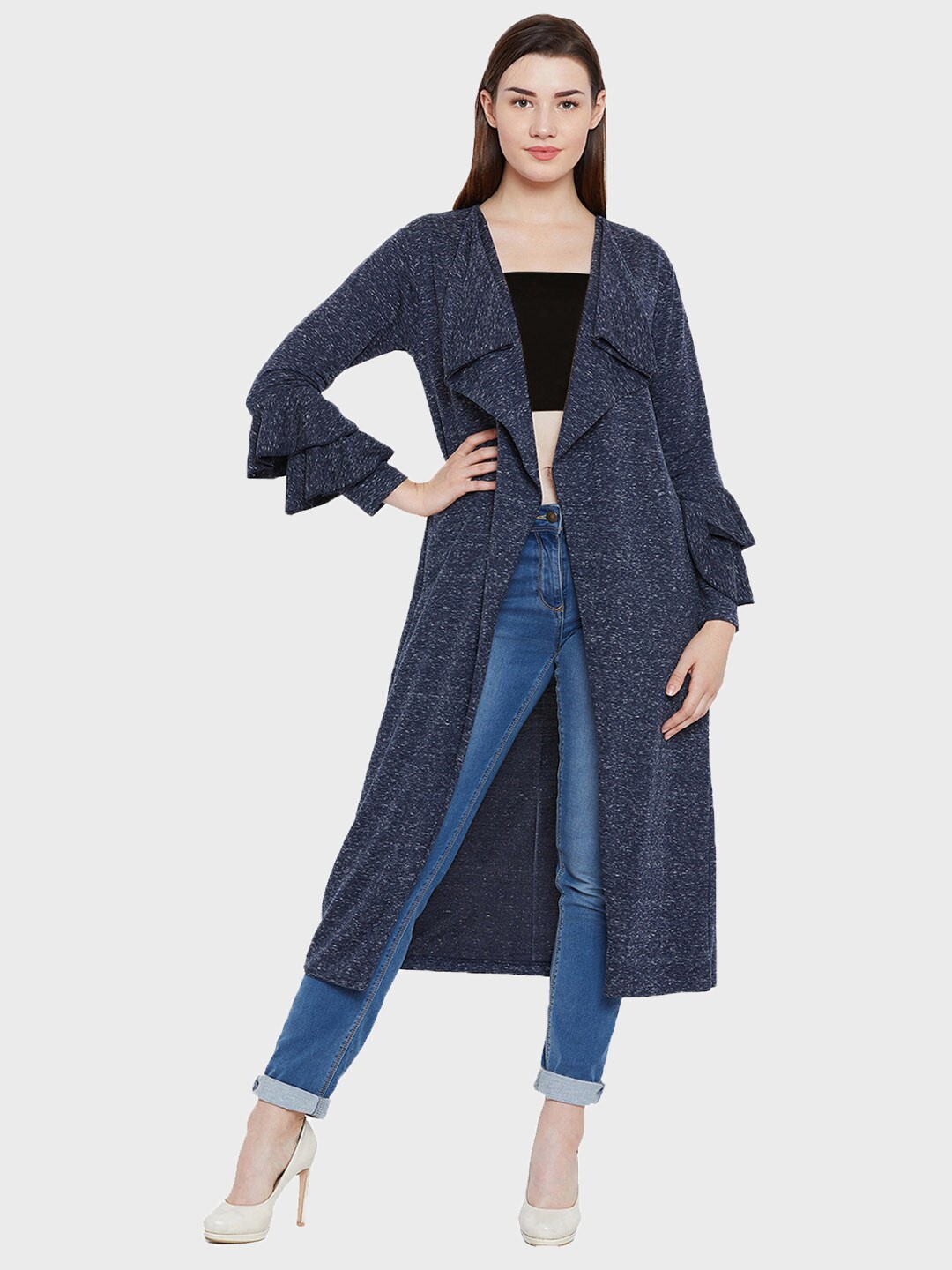 

Hypernation Women Navy Blue Longline Shrug